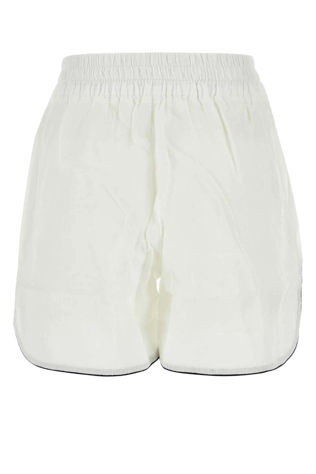 Palm Angels White Linen Shorts In Off White