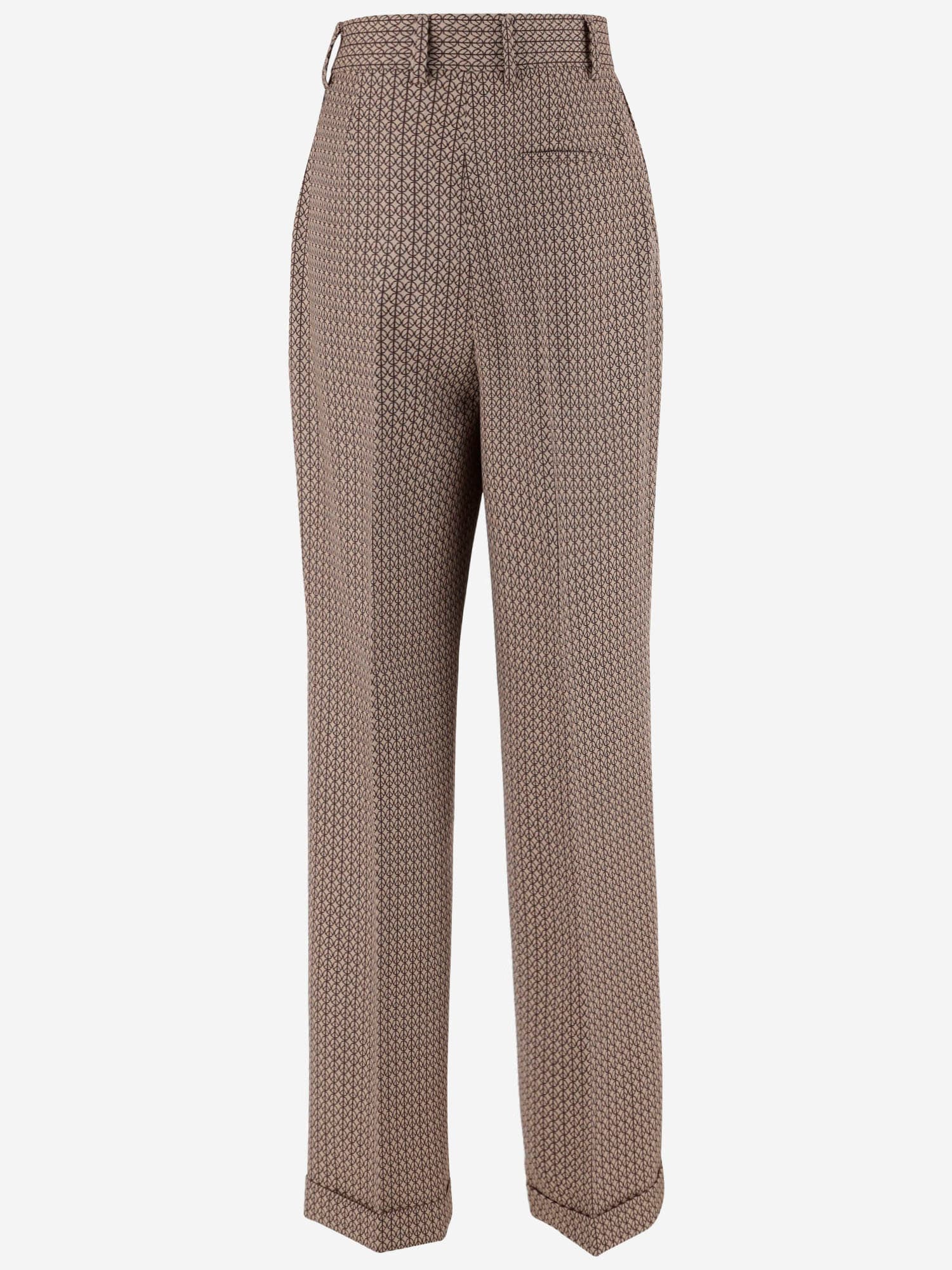 Shop Moschino Wool Pants With Peace Pattern In Beige