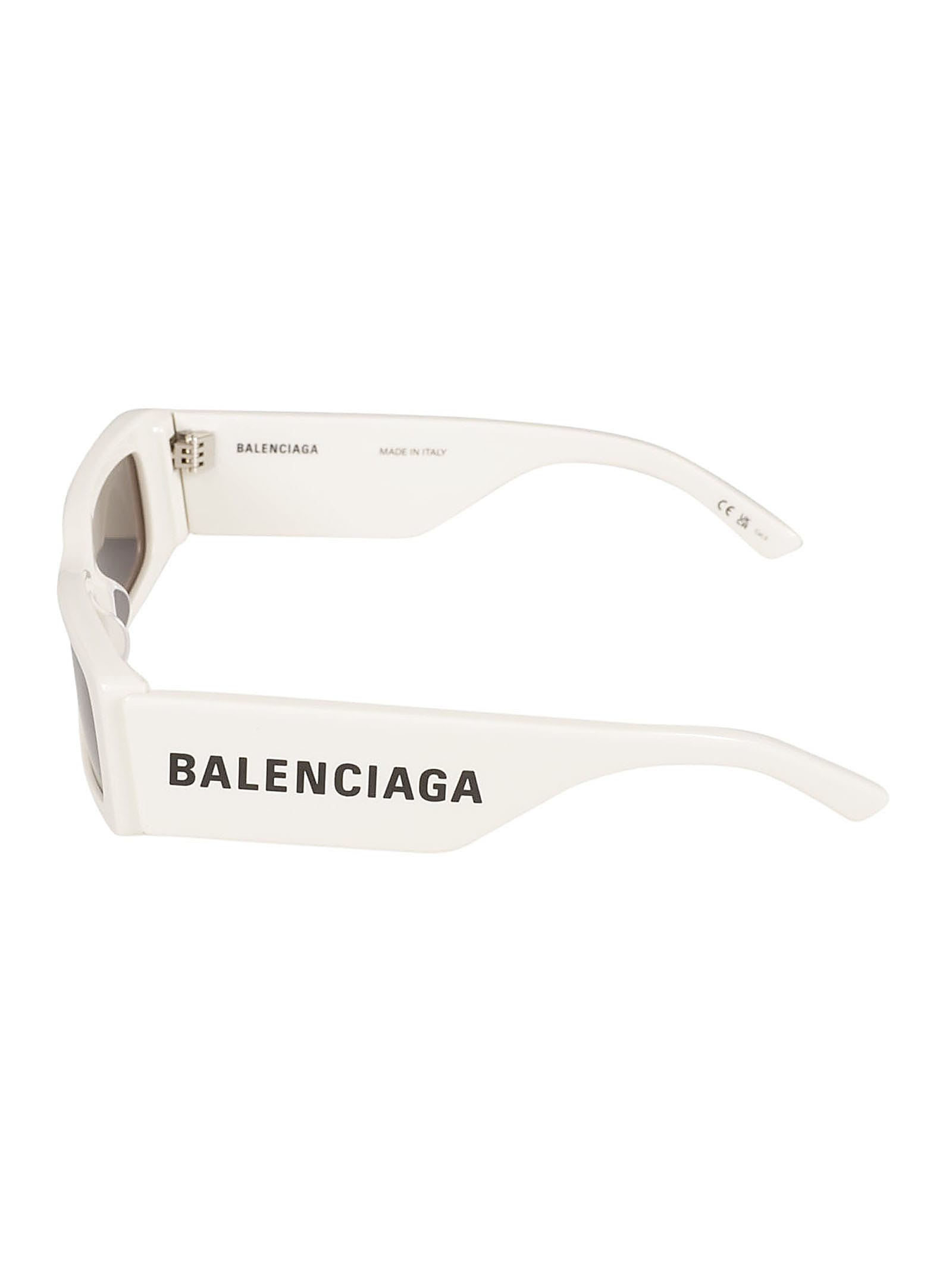 Shop Balenciaga Logo Sided Rectangular Frame Sunglasses In White/grey