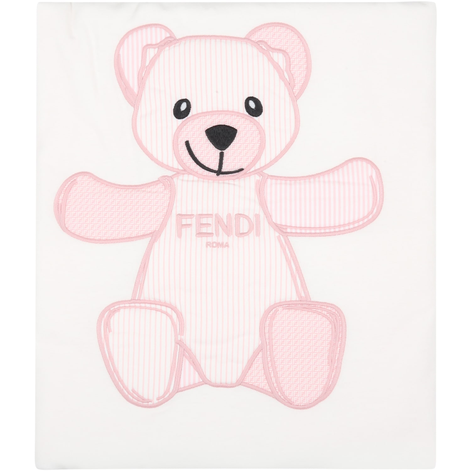 Fendi White Blanket For Baby Girl With Bear