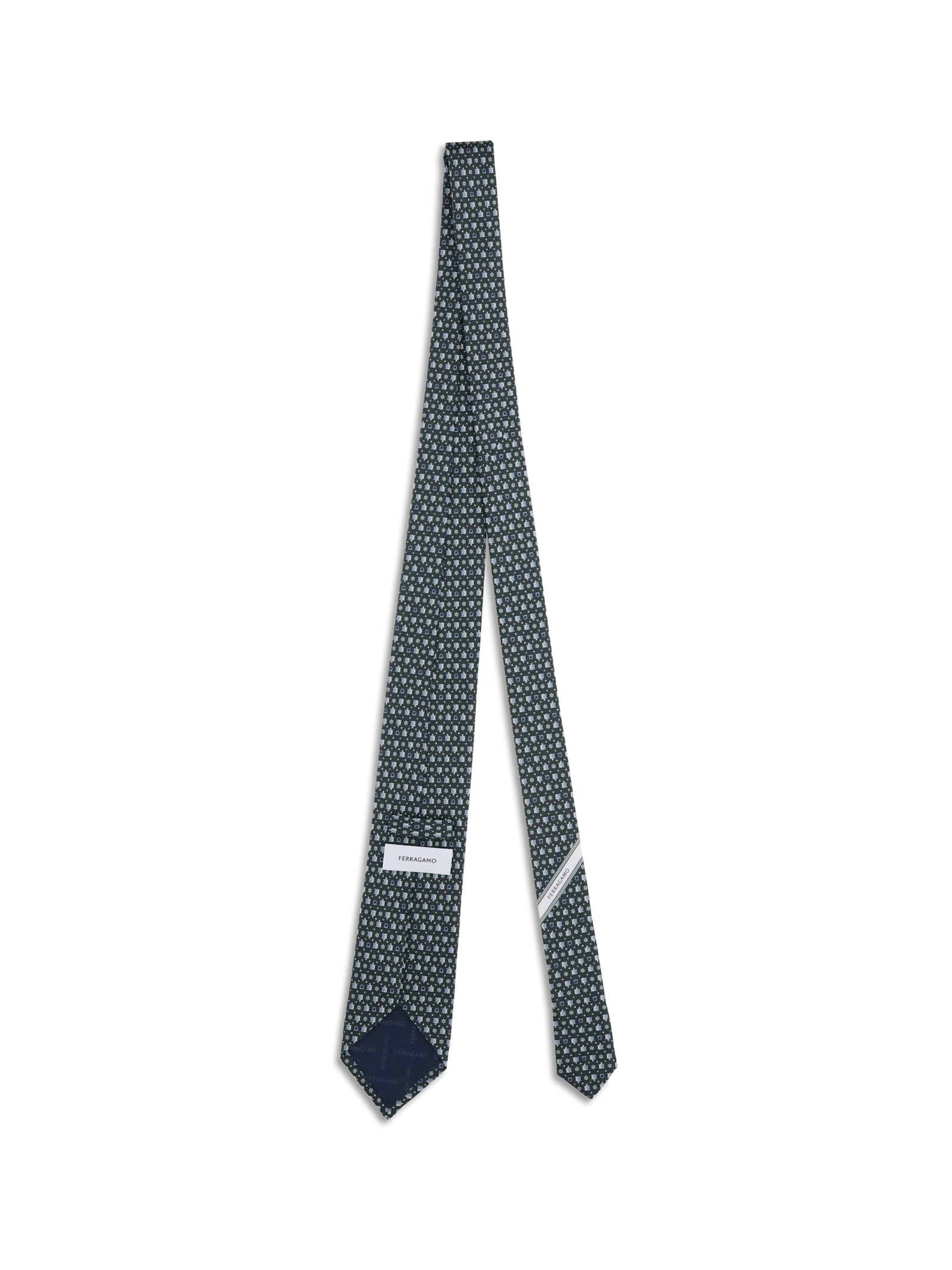 Ferragamo Men Tortoise Print Silk Tie In Gray