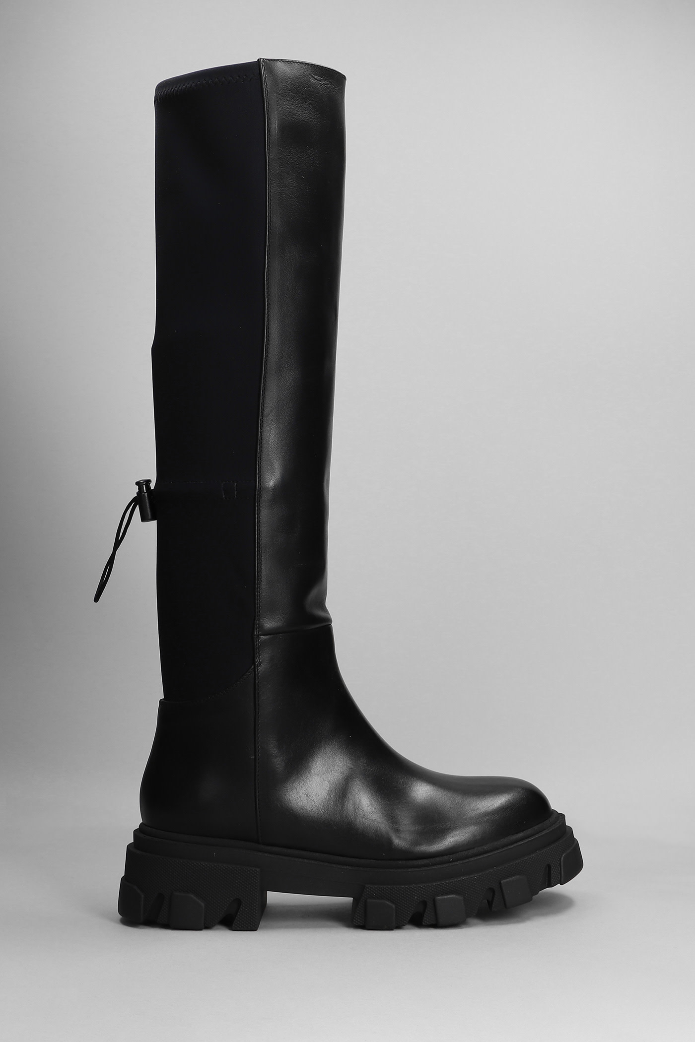GIA BORGHINI Gia 12 Low Heels Boots In Black Leather And Fabric