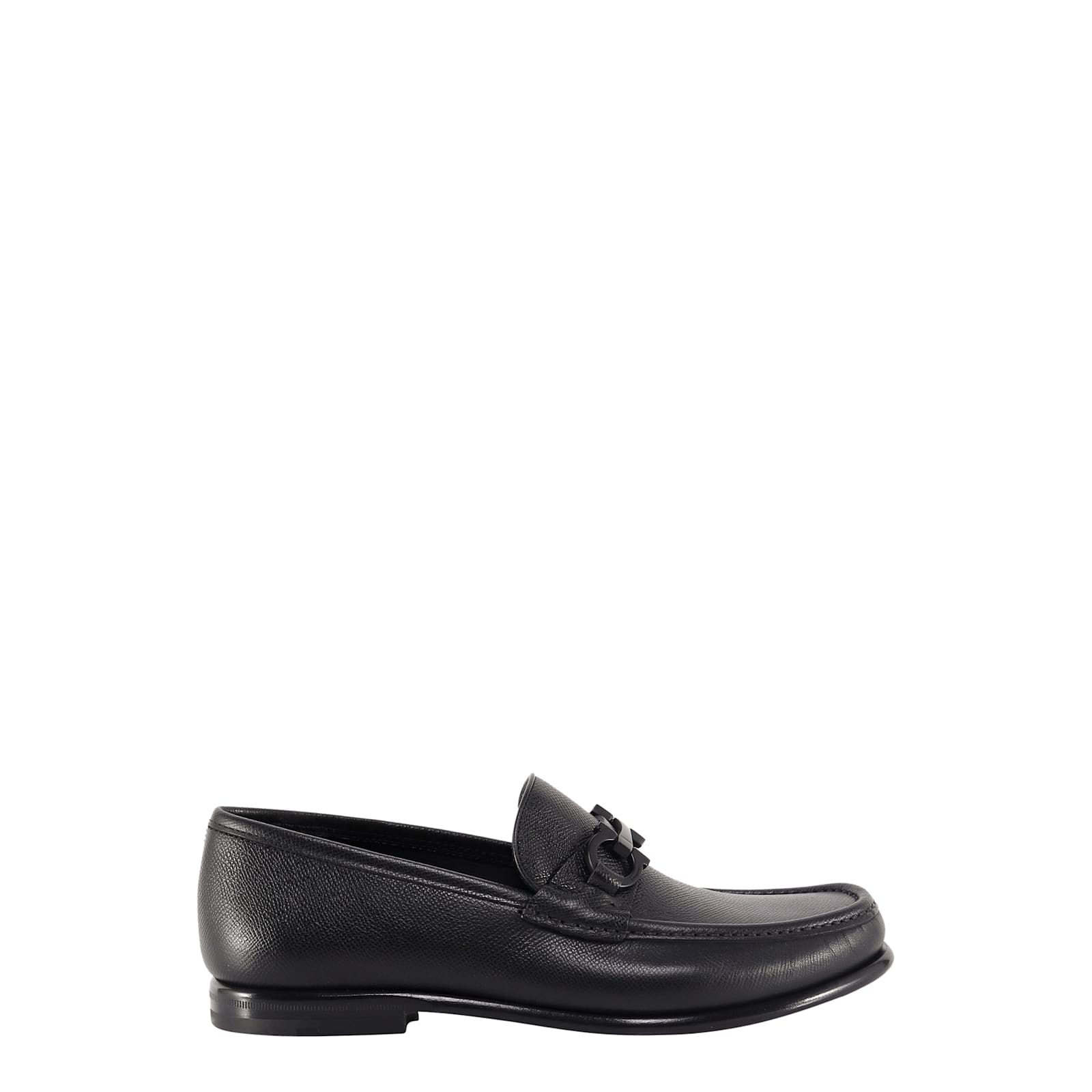 Ferragamo Crown Leather Loafer With Gancini Detail In Black