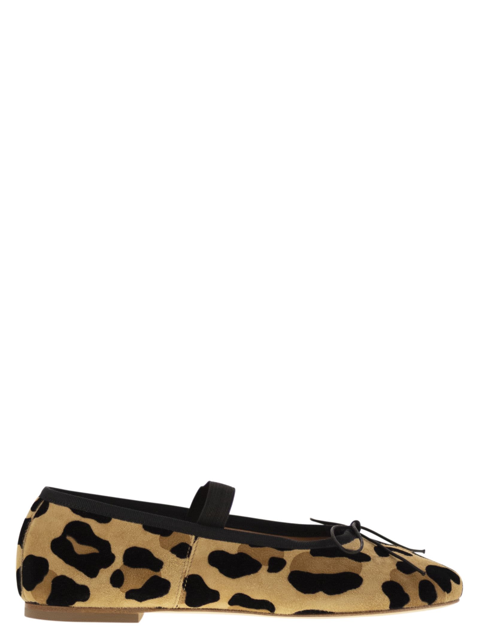 Anniel Leather Ballerina With Animal Pattern And Elastic Band