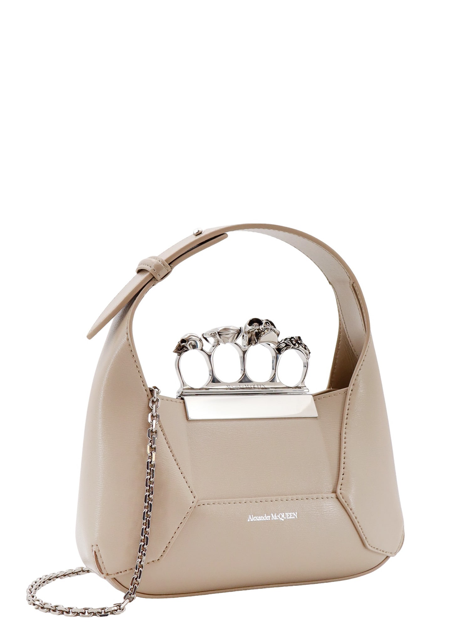 Shop Alexander Mcqueen Jewelled Handbag In Beige