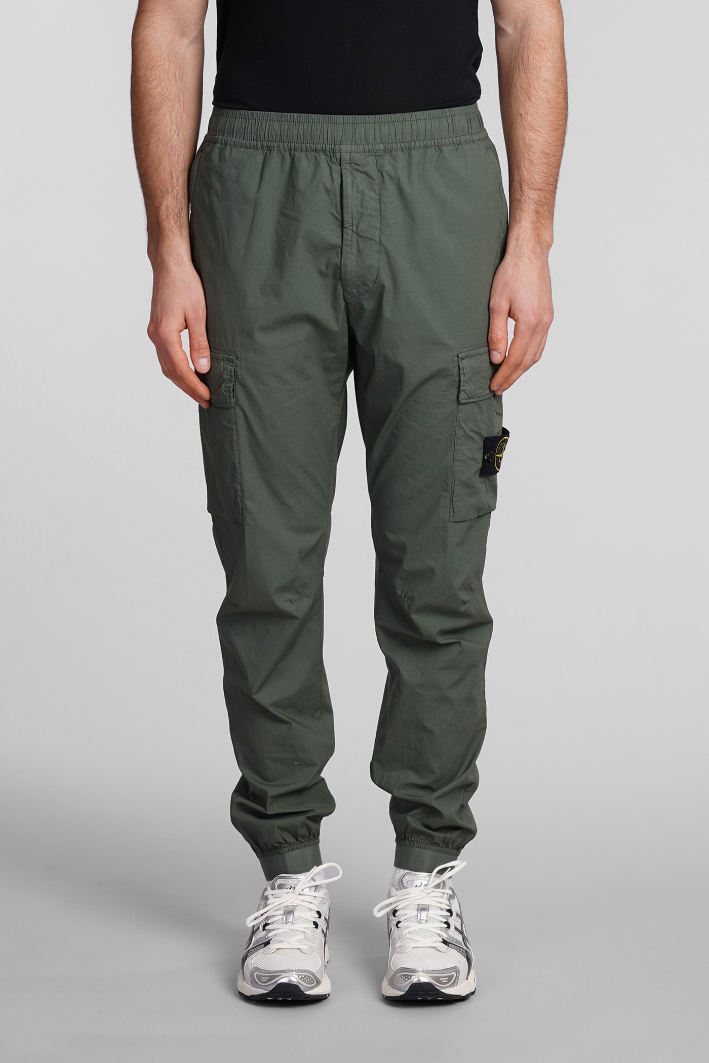 Shop Stone Island Pants In Green Cotton