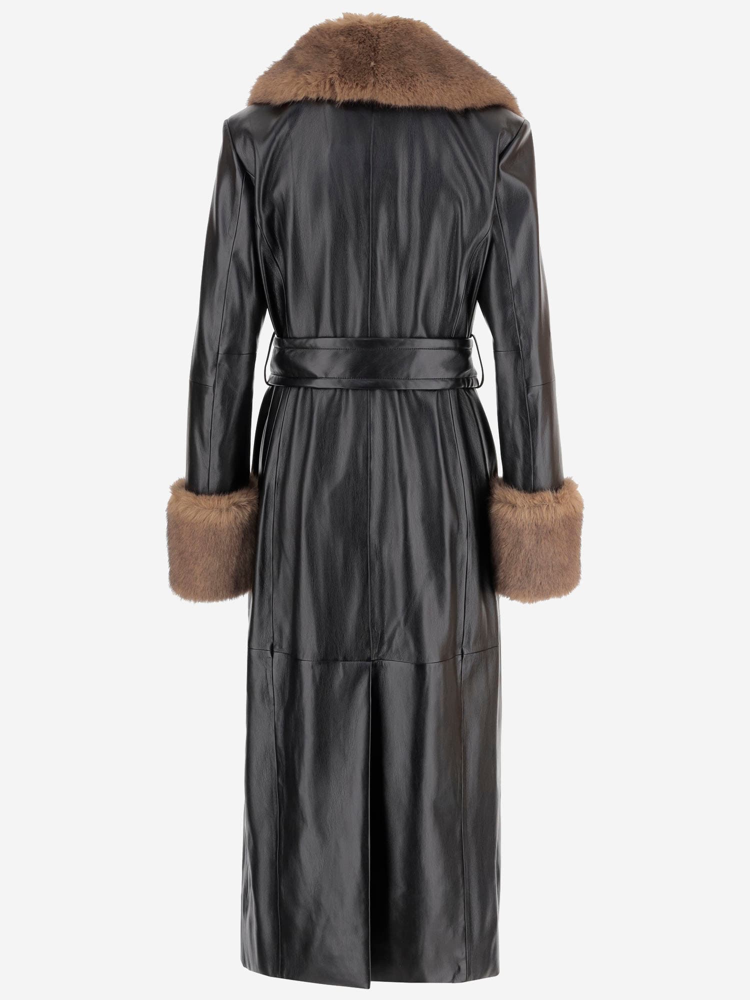 Stand Studio Estella Synthetic Leather Coat With Fur Details In Black