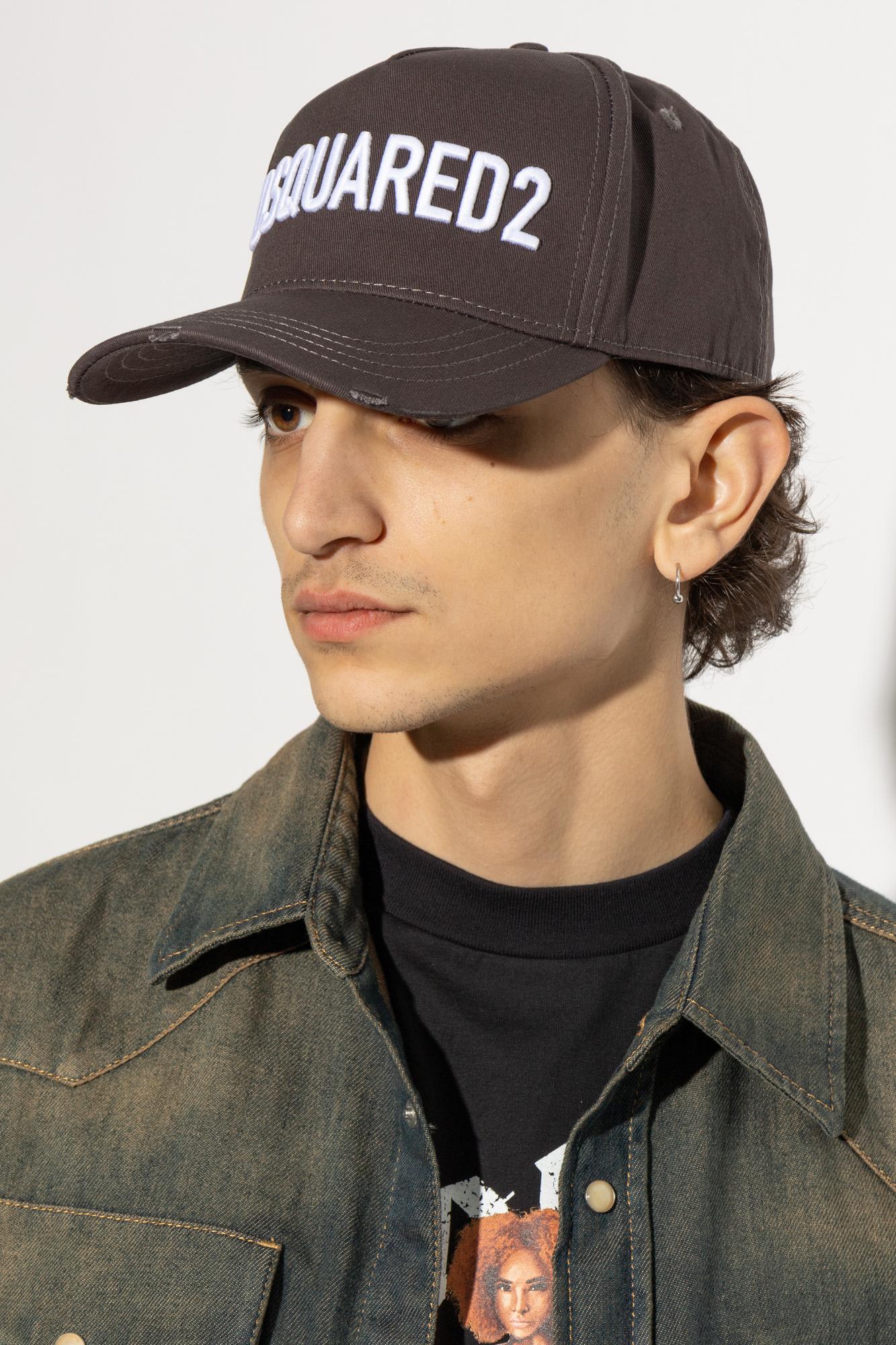Dsquared2 Distressed Black Cotton Baseball Cap With Logo Embroidery In Black