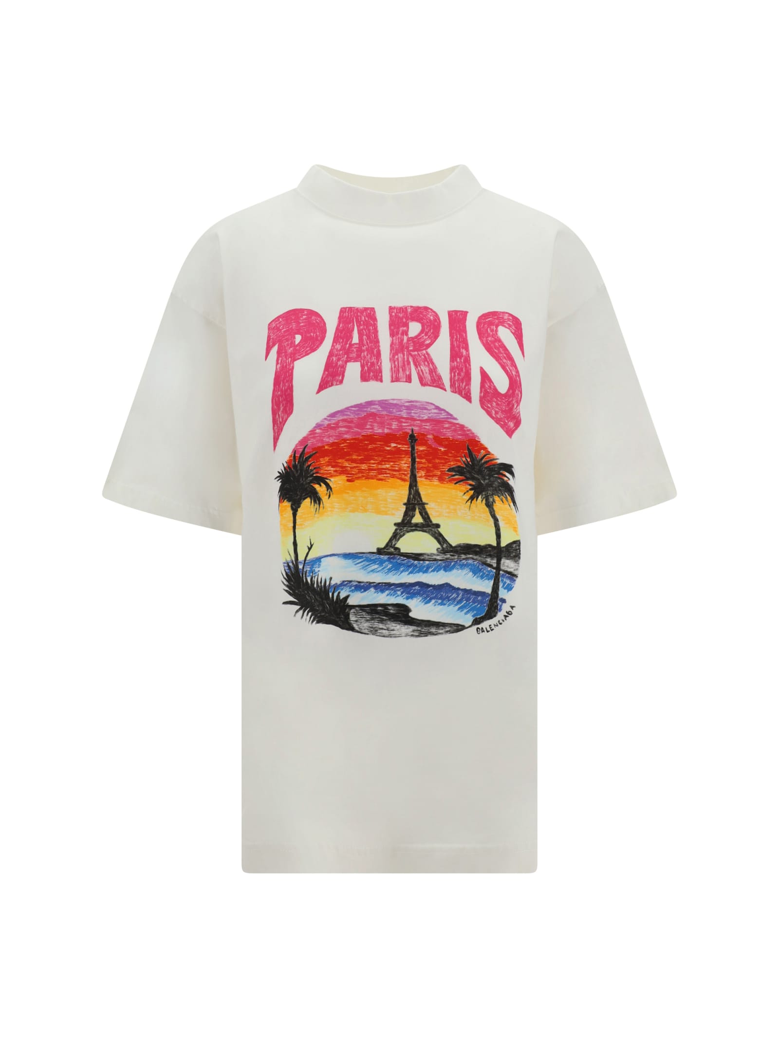 Balenciaga Beige White Graphic Print T-shirt | ModeSens