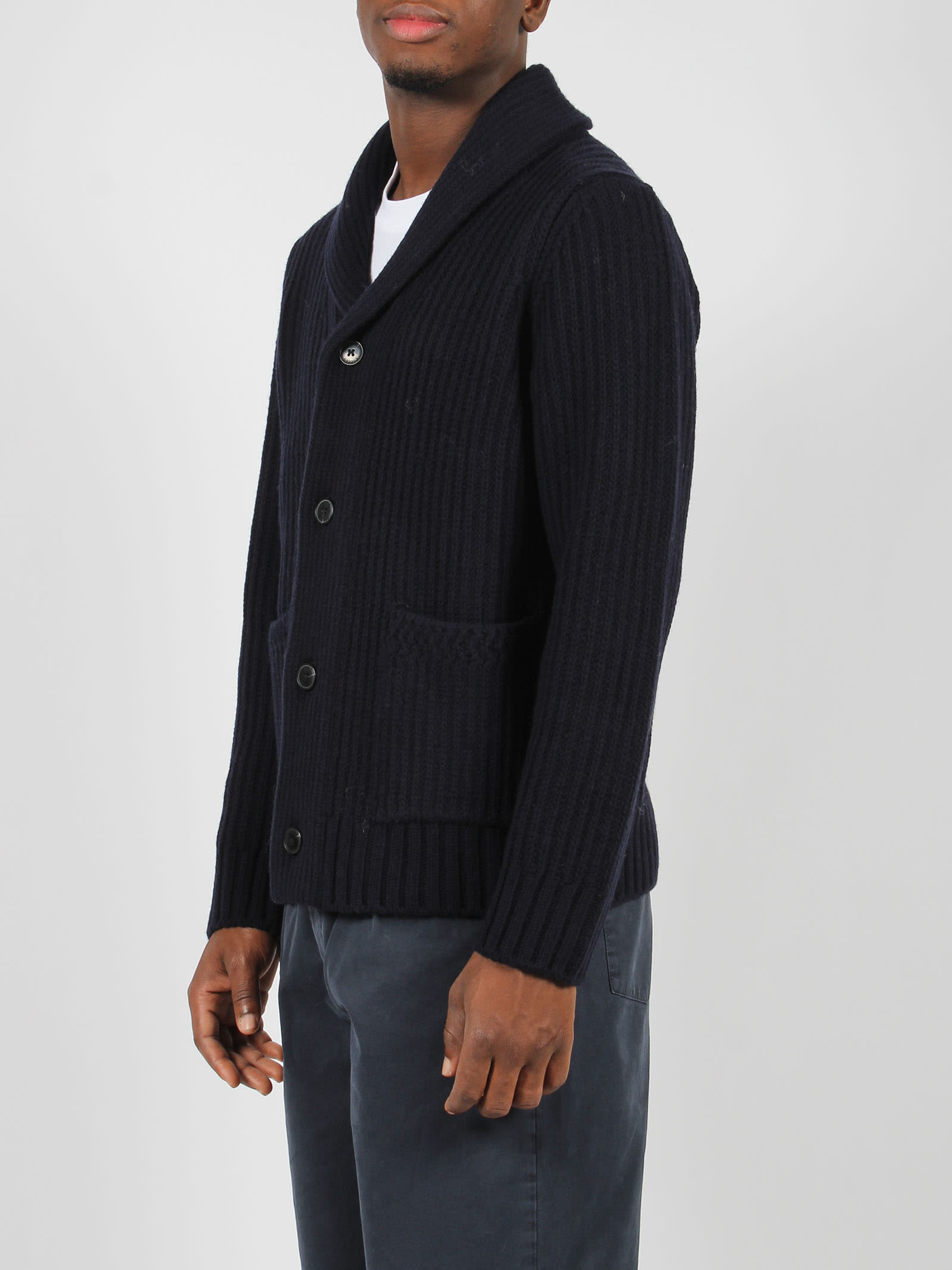 Shop Closed Ribbed Cardigan In Dark Blue