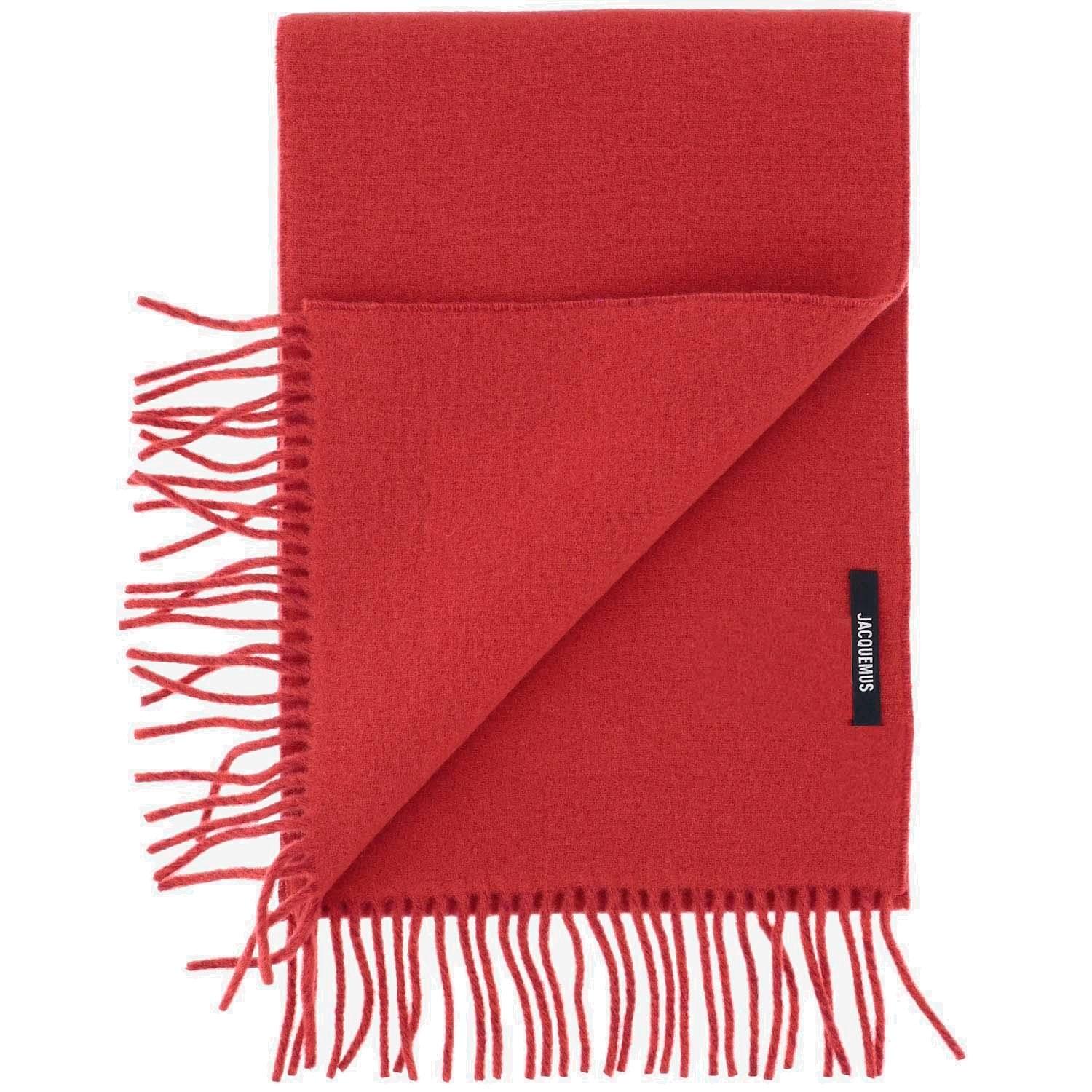 Shop Jacquemus Logo Detailed Fringed Scarf In Red