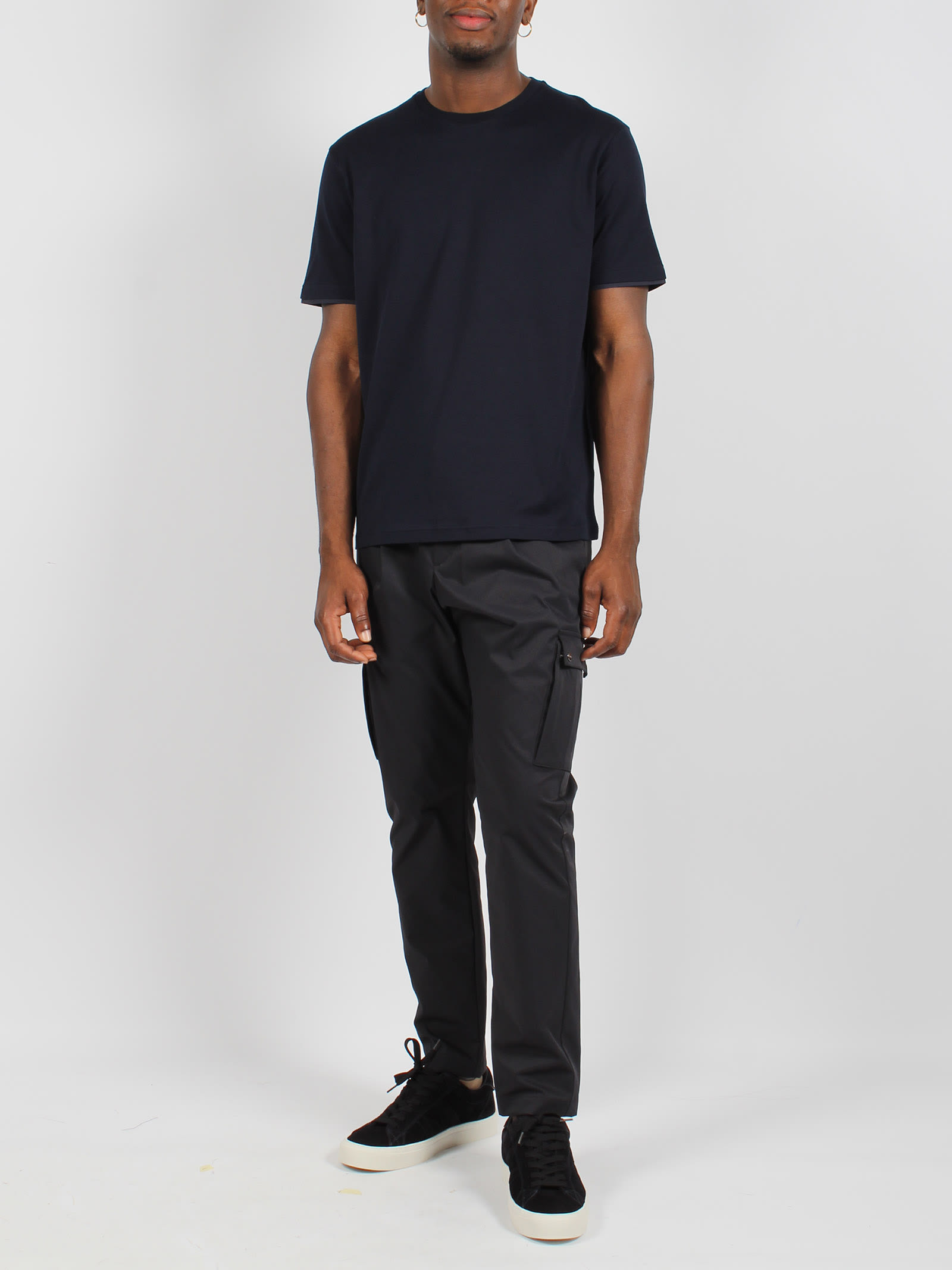 Shop Herno Cotton Feel Resort Trousers In Blue