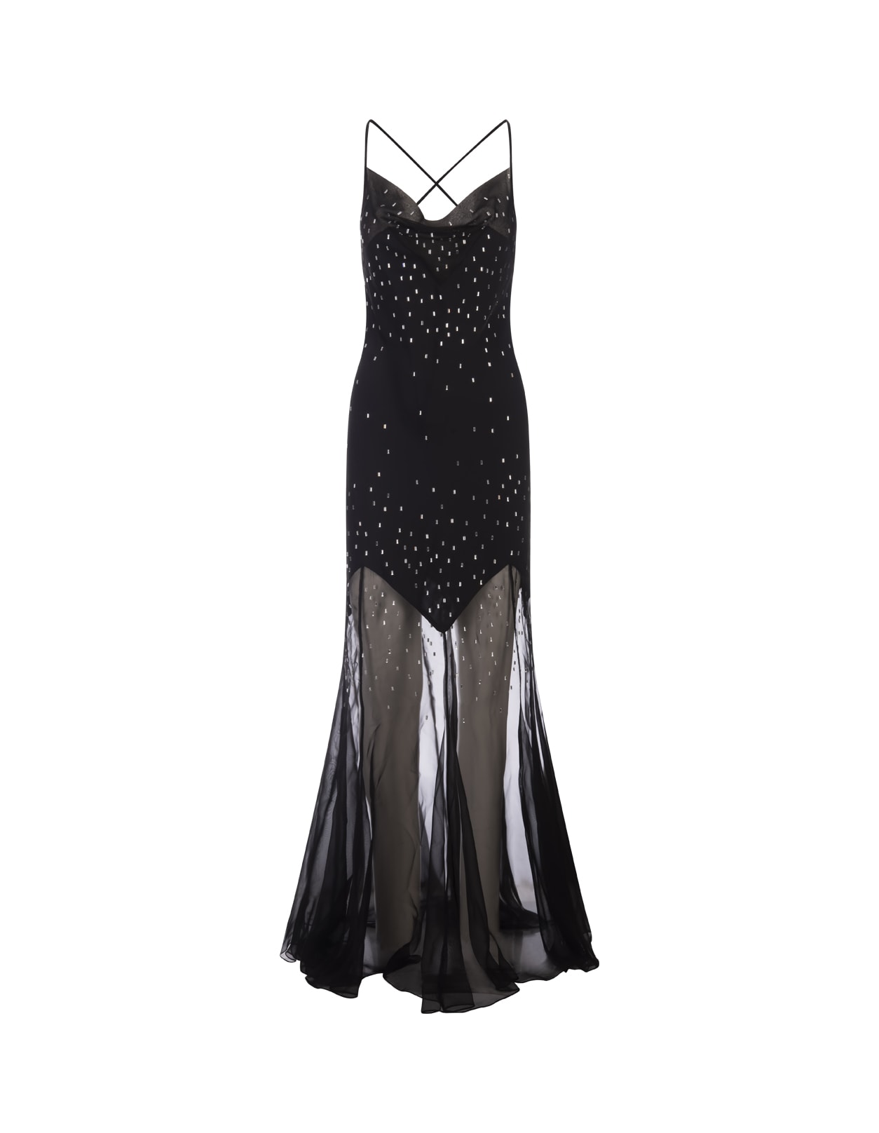 Paco Rabanne Long Black Dress With Crystals