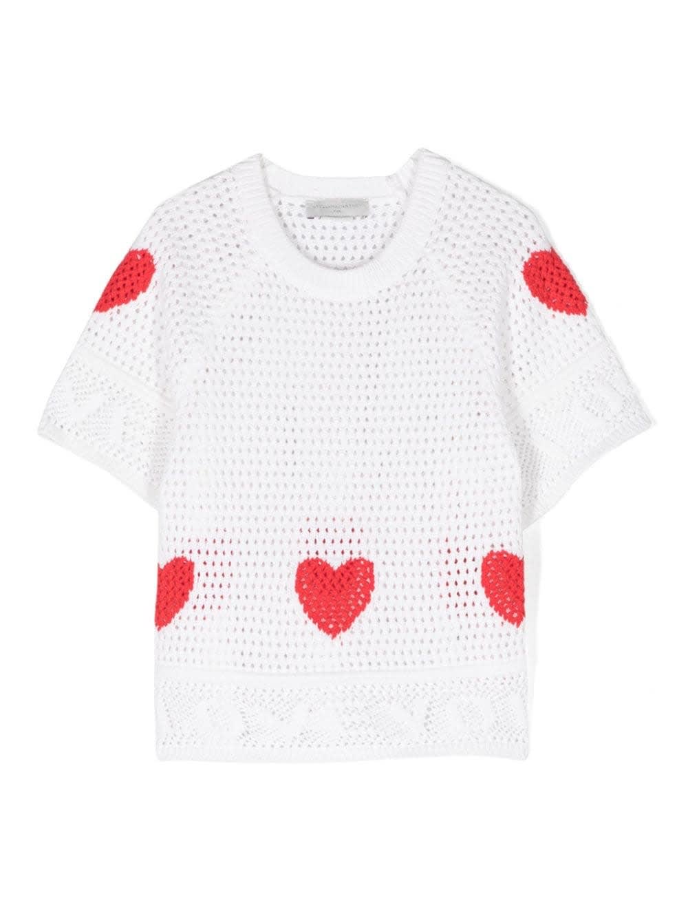 Shop Stella Mccartney White Crochet T-shirt With Red Hearts