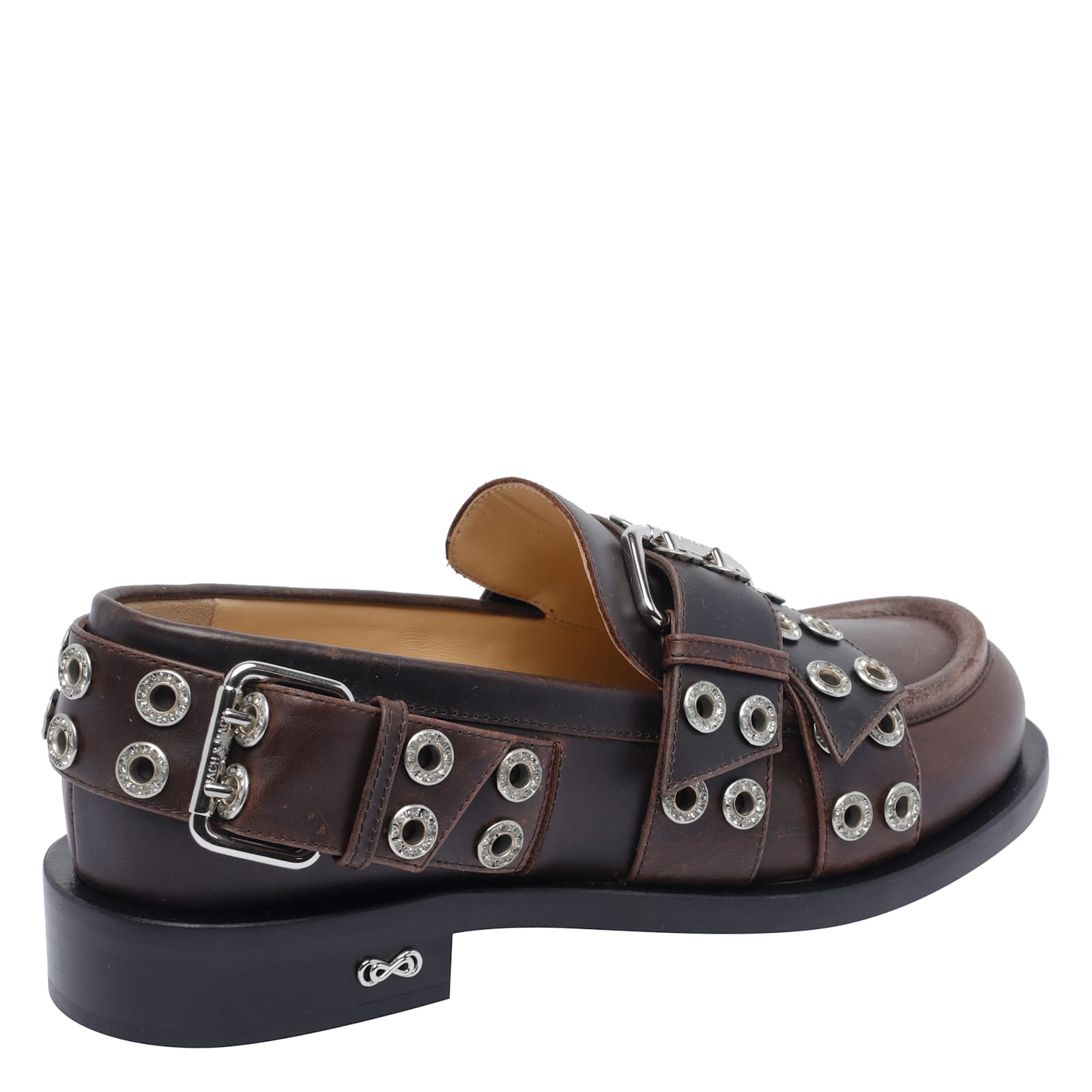 Mach &amp; Mach Buckle Belt Vintage Loafers In Brown