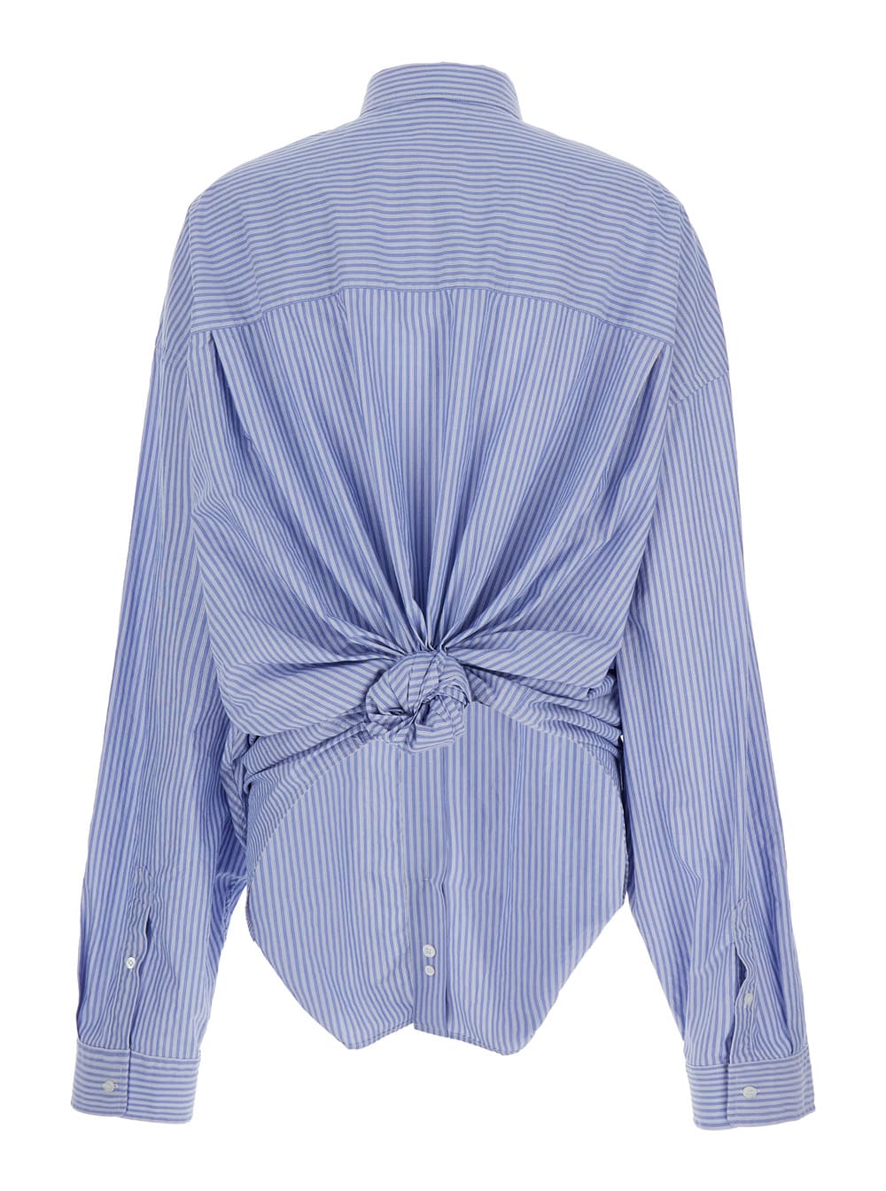 Shop Balenciaga Light Blue And White Long Sleeve Shirt With Stripes And Knot On The Back In Cotton Women