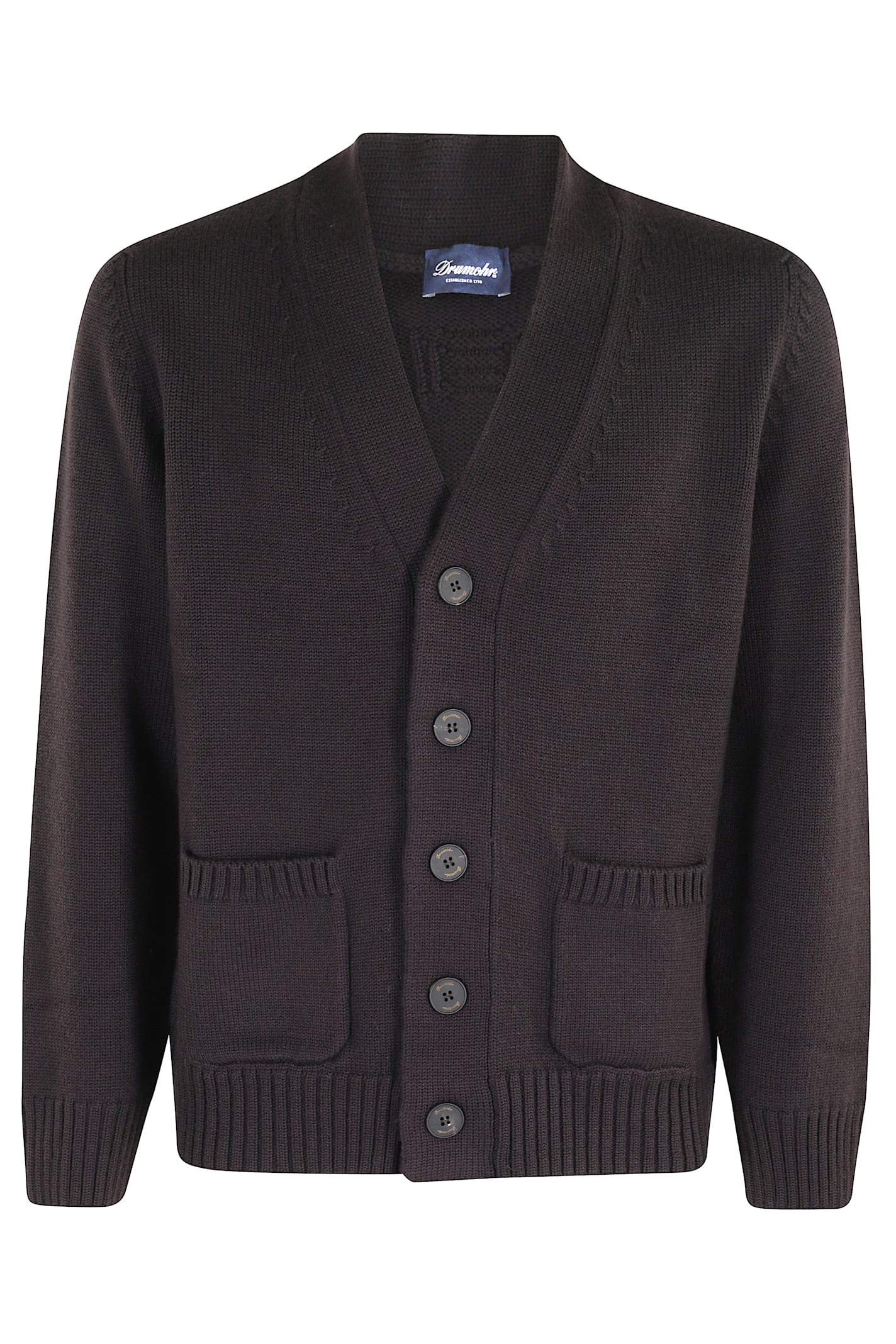Drumohr Cardigan Lana Merinos Doppio Filo In Black