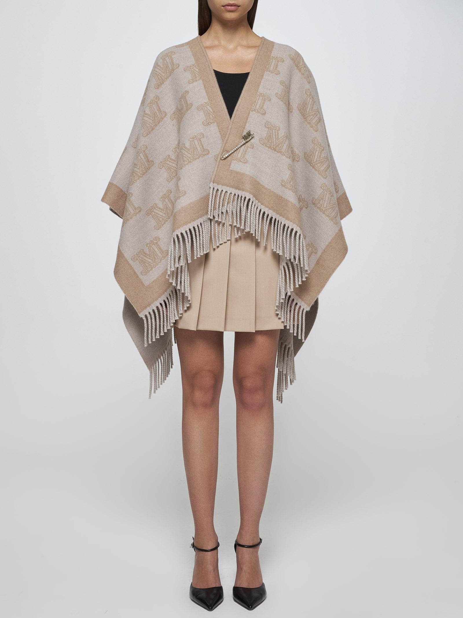 Shop Max Mara Frine Safety-pin Wool Poncho In Sand