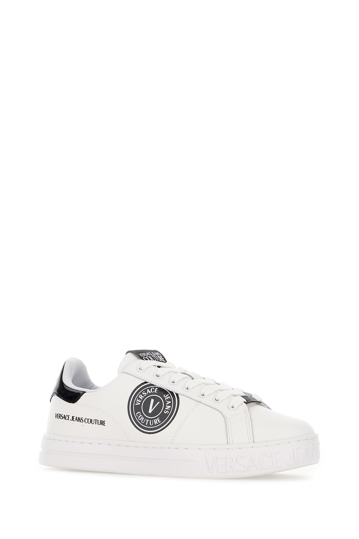 Shop Versace Jeans Couture White Leather Sneakers In White Black