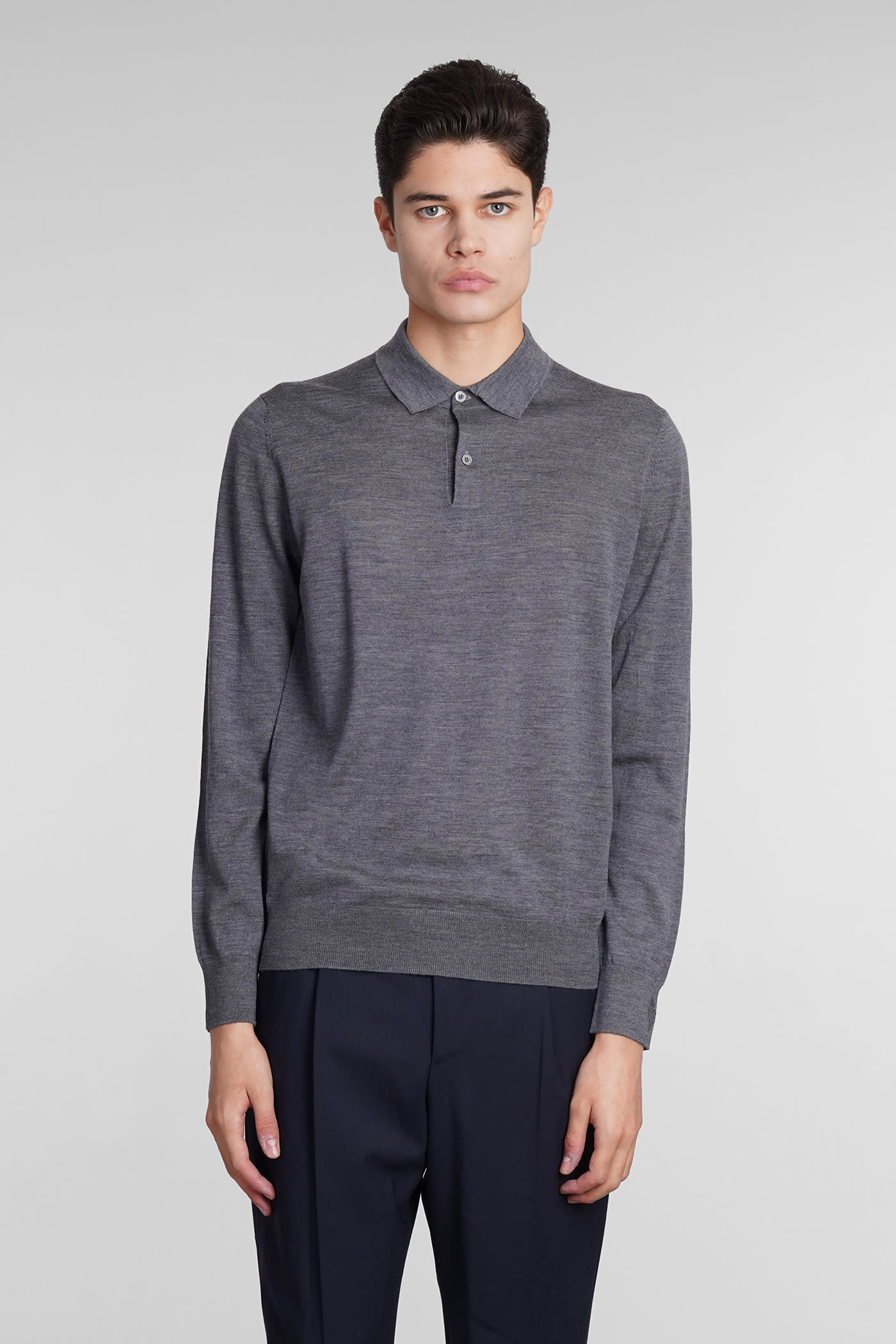 Shop Ballantyne Polo In Grey Wool