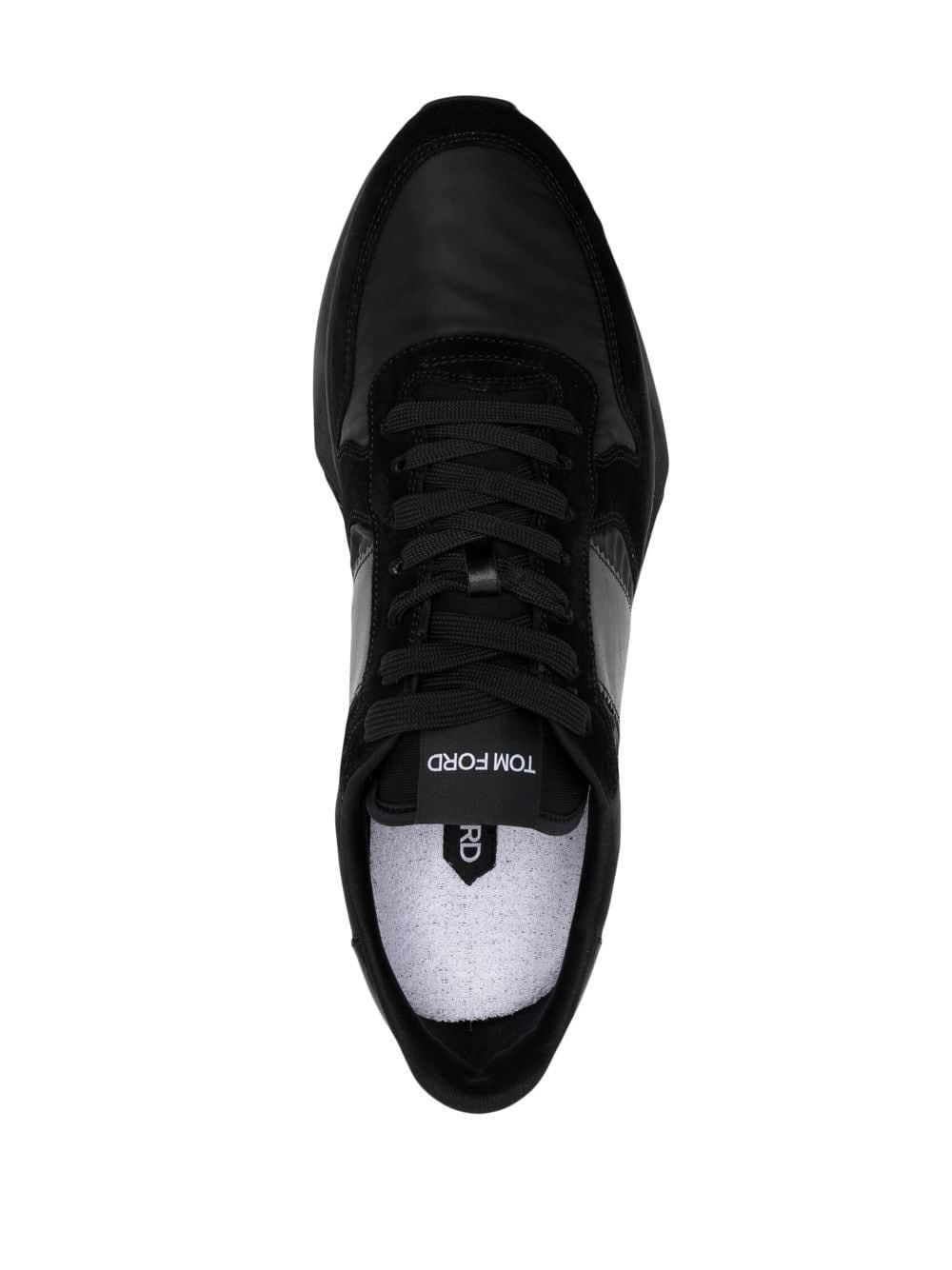 Shop Tom Ford Panelled Lace-up Sneakers In Black + Black