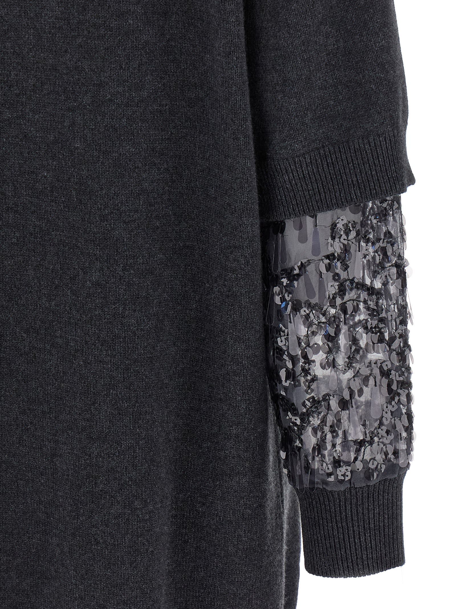 Brunello Cucinelli Sequin-embellished High-neck Mini Dress In Gray