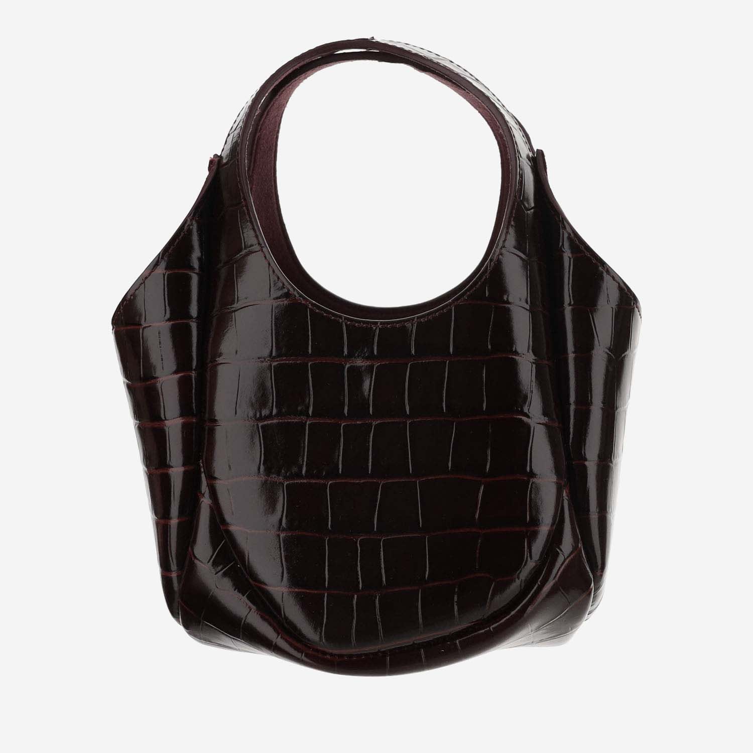 Shop Coperni B-buzz Mini Shoulder Bag With Crocodile Effect In Brown