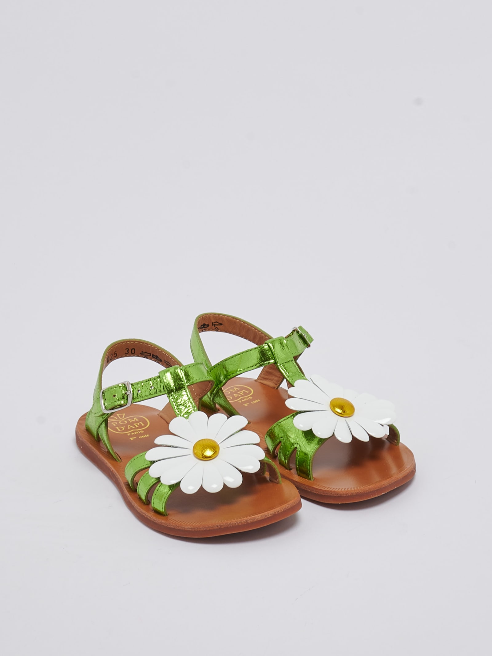 Shop Pom D'api Plagette Big Flo Sandal In Verde-bianco