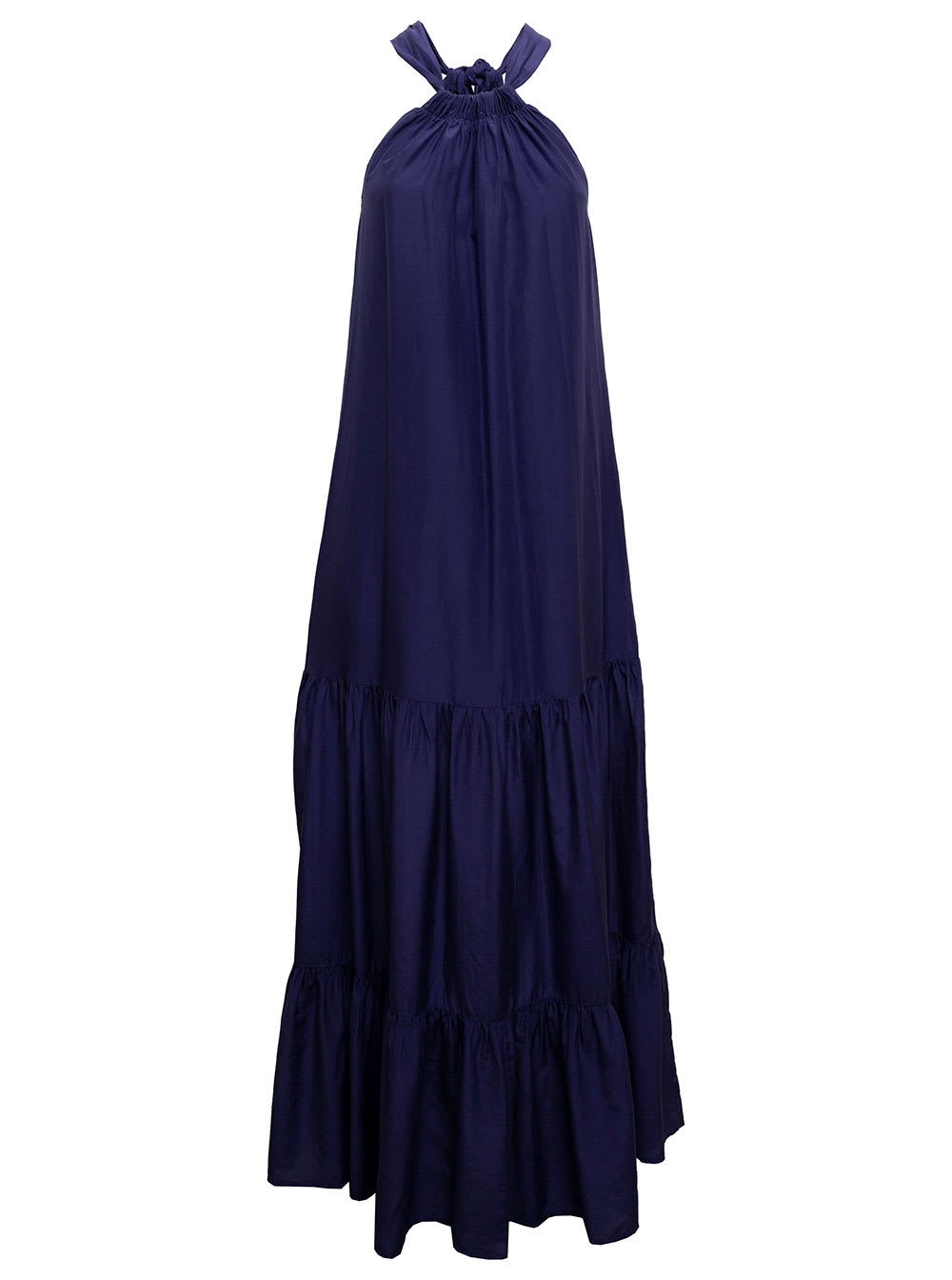 Douuod Womans Blue Cotton And Silk Long Dress