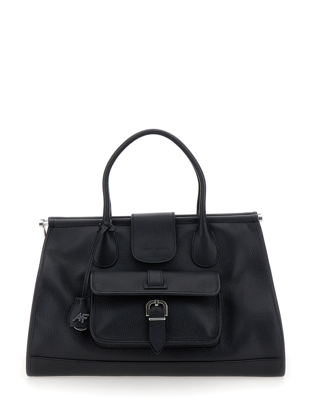 Black Handbag With Af Logo In Grained Leather Woman