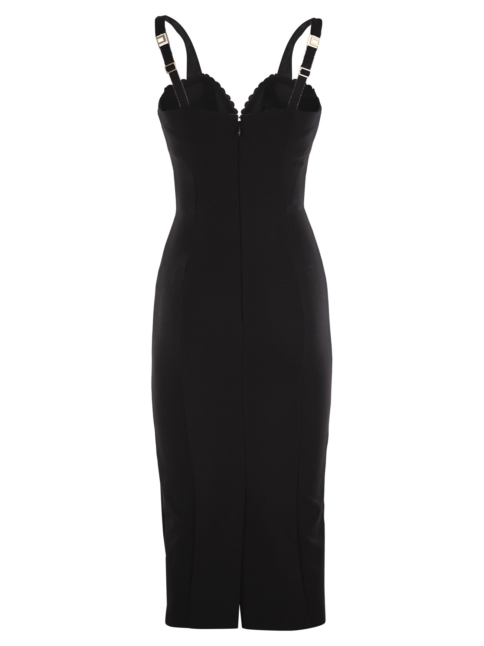 Elisabetta Franchi Double Stretch Crepe Dress With Embroidered Scalloping