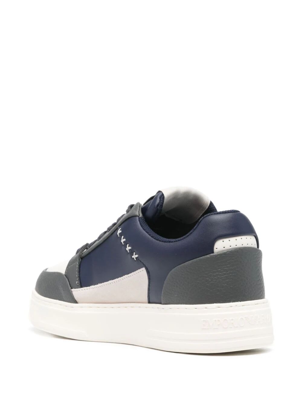 Shop Emporio Armani Suede Sneaker In Grey Off White