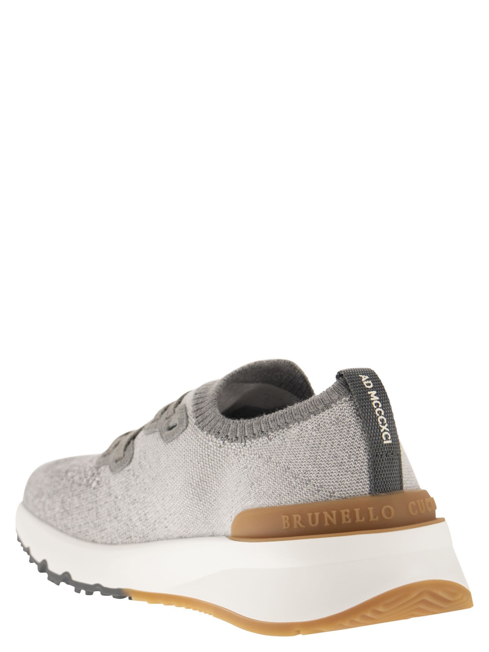 Shop Brunello Cucinelli Runners In Chiné Cotton Knit In Grey