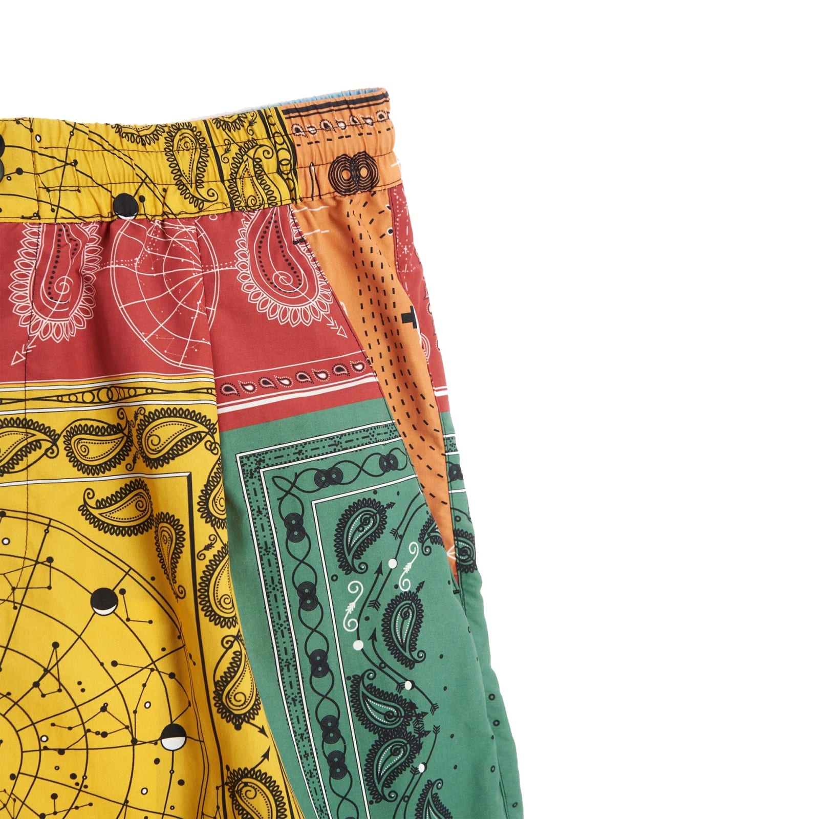 Marcelo Burlon County Of Milan Men's Color Block Bandana-print Nylon Shorts In Yellow