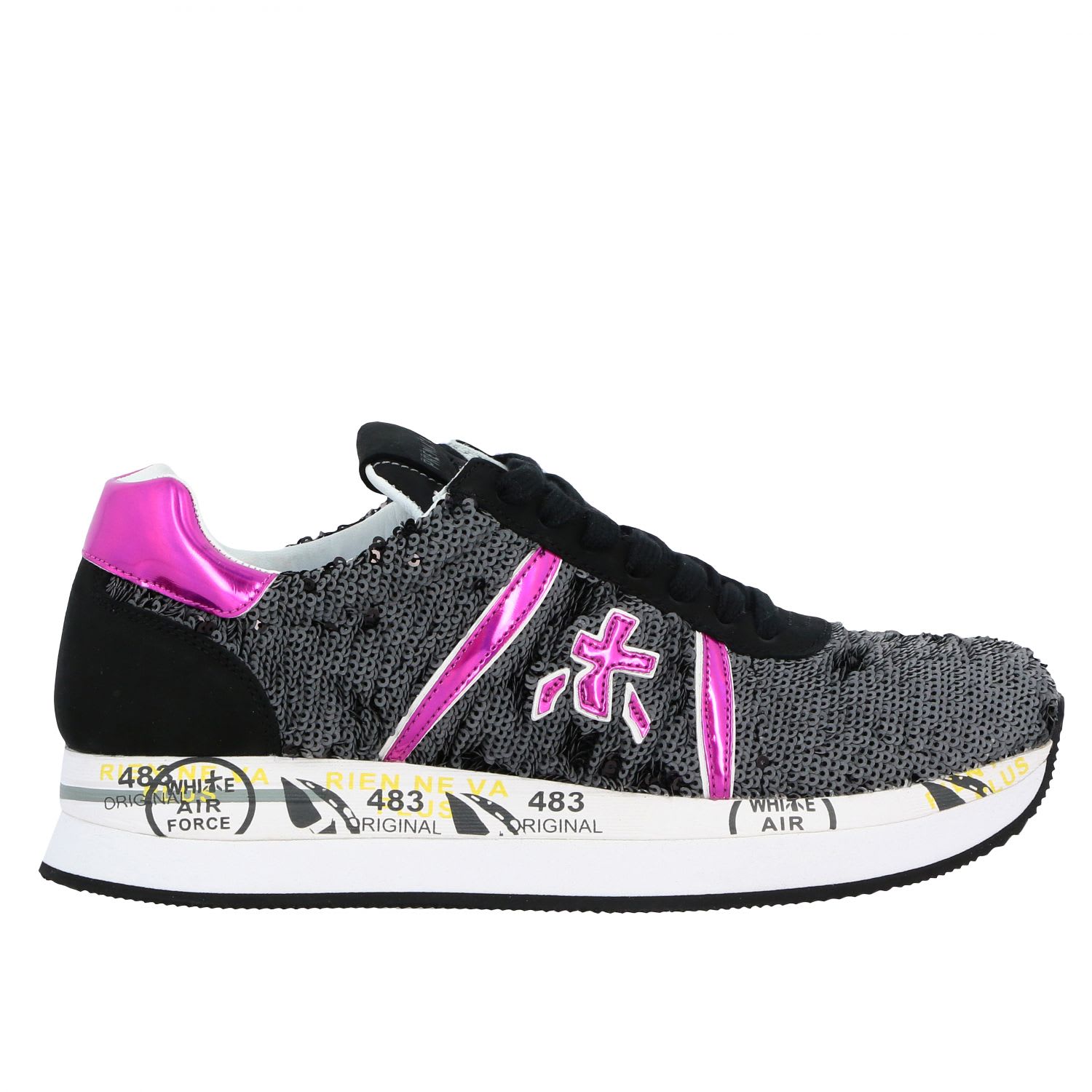 PREMIATA SNEAKERS IN SUEDE AND WRITABLE SEQUINS WITH LOGO,11204162