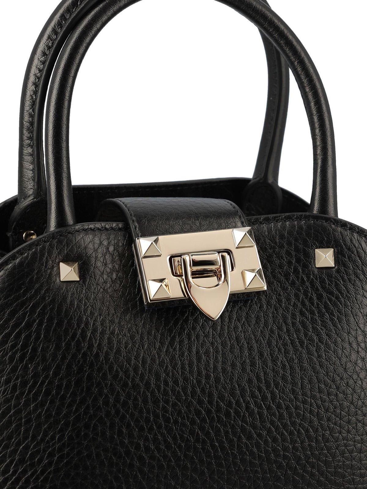 Shop Valentino Garavani Rockstud Foldover Top Tote Bag In Black