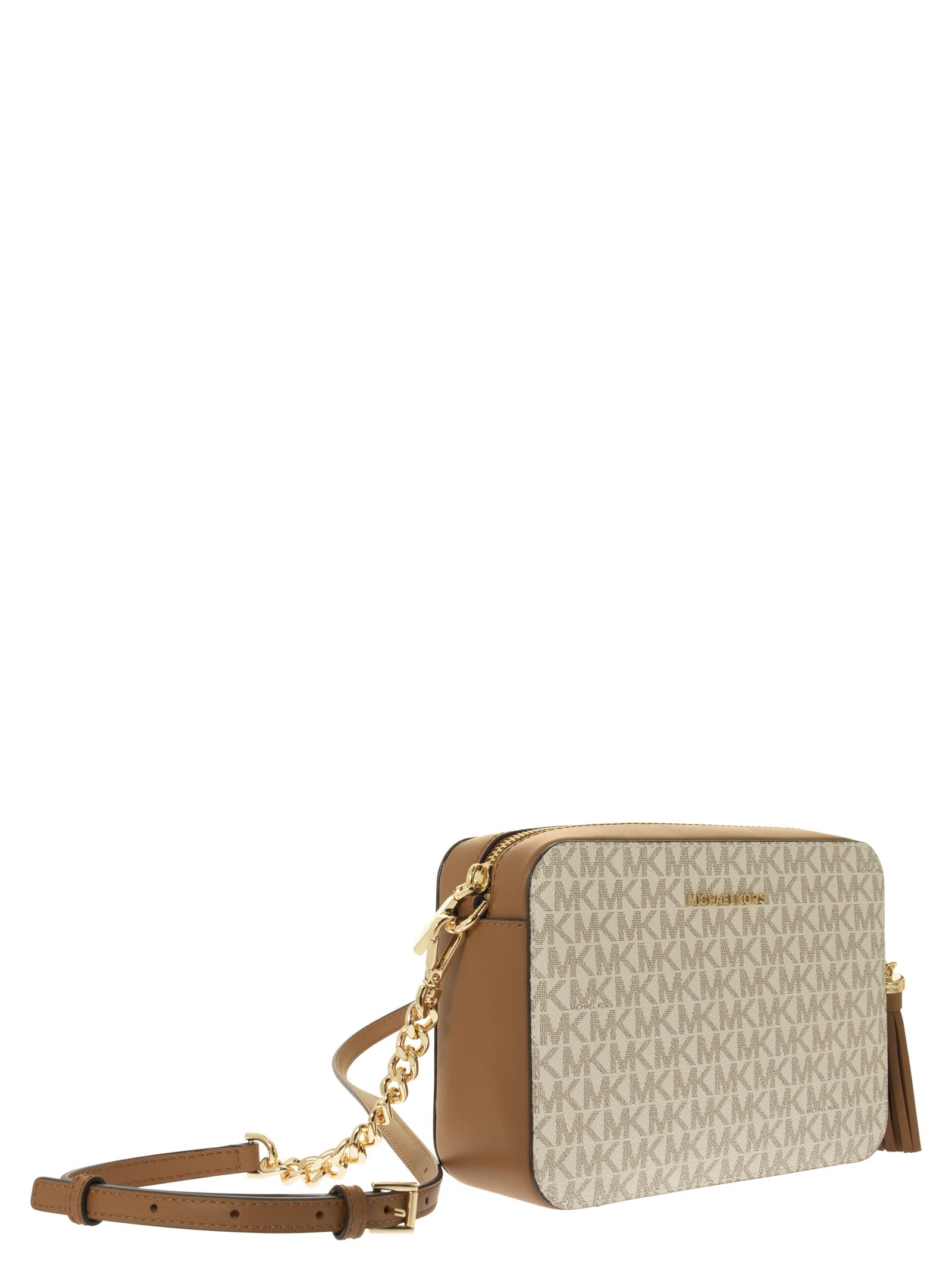 Shop Michael Kors Ginny - Medium Logo Crossbody Bag In Vanilla