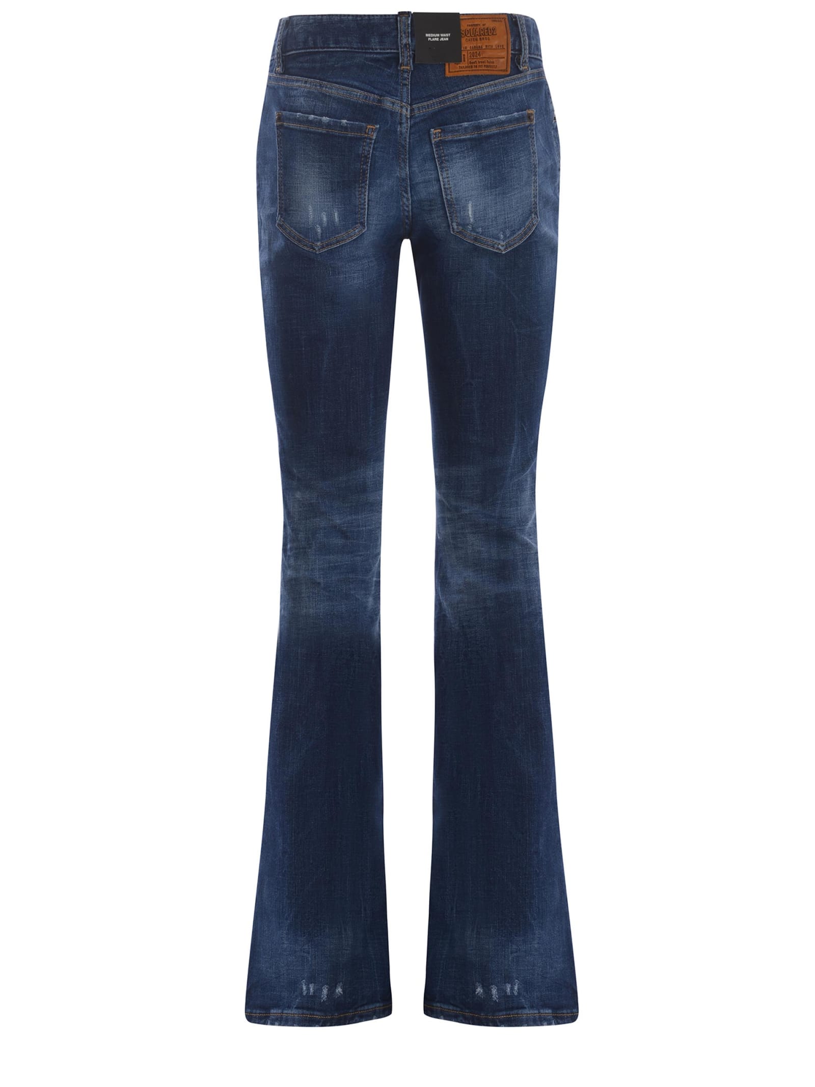 Shop Dsquared2 Jeans  Medium Waist Flare Made Of Denim In Denim Blu