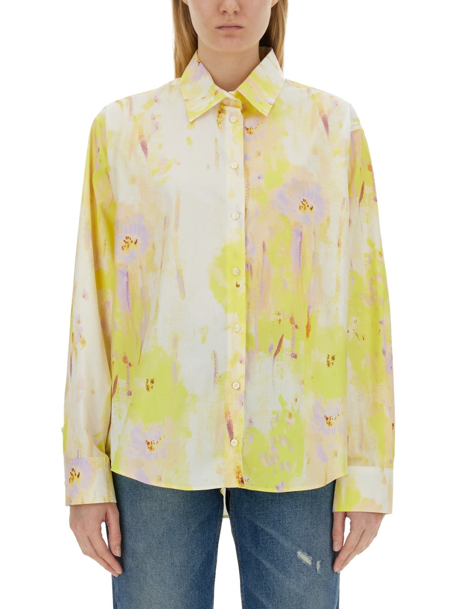 Shop Msgm Long-sleeved Printed Shirt In Yellow