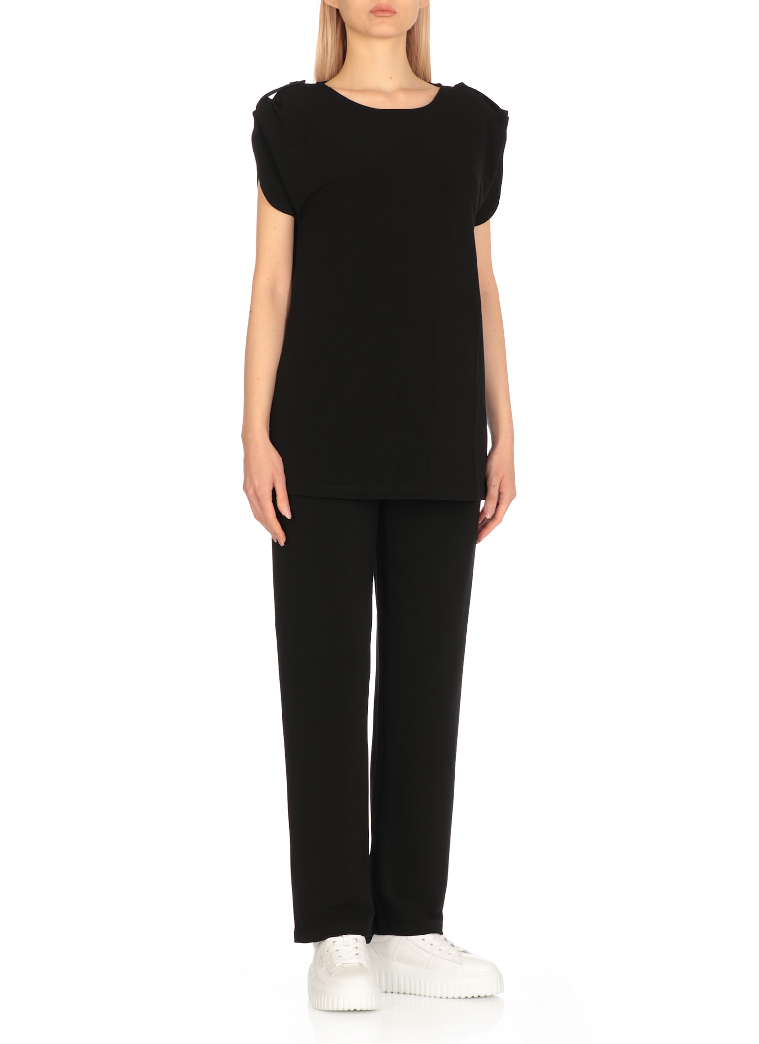 Fay Round Neck Cap Sleeves Blouse In Black