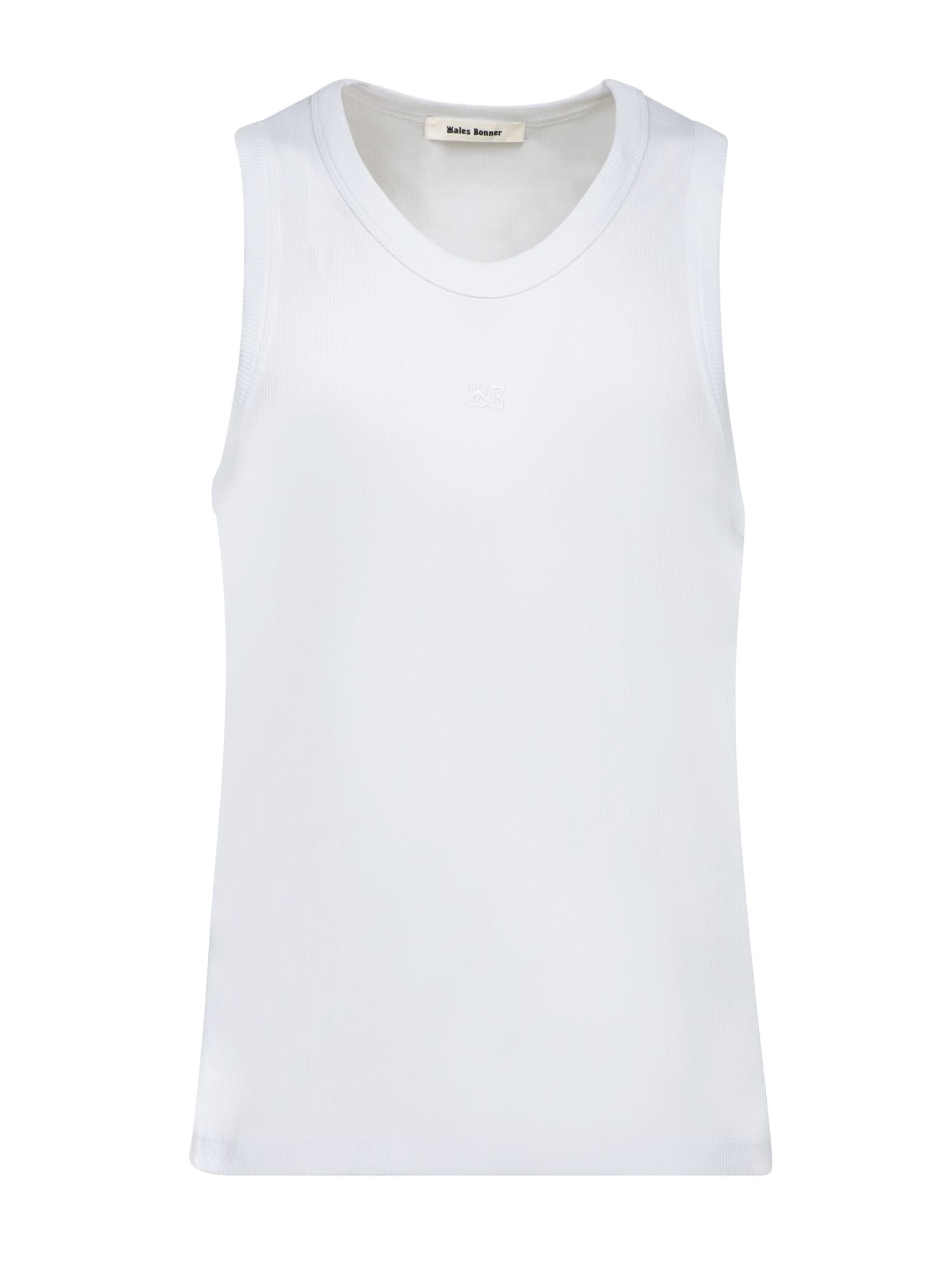 White Ribbed Record Tank Top