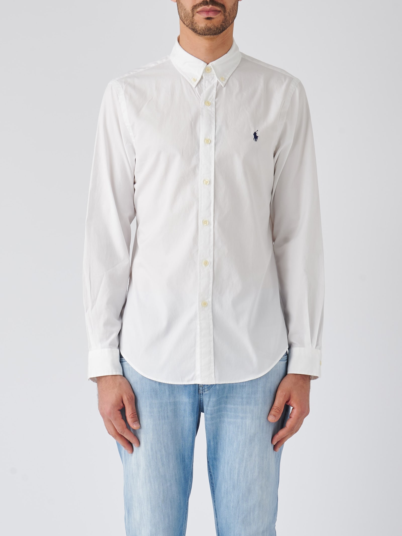 Shop Polo Ralph Lauren Long Sleeve Sport Shirt Shirt In Bianco