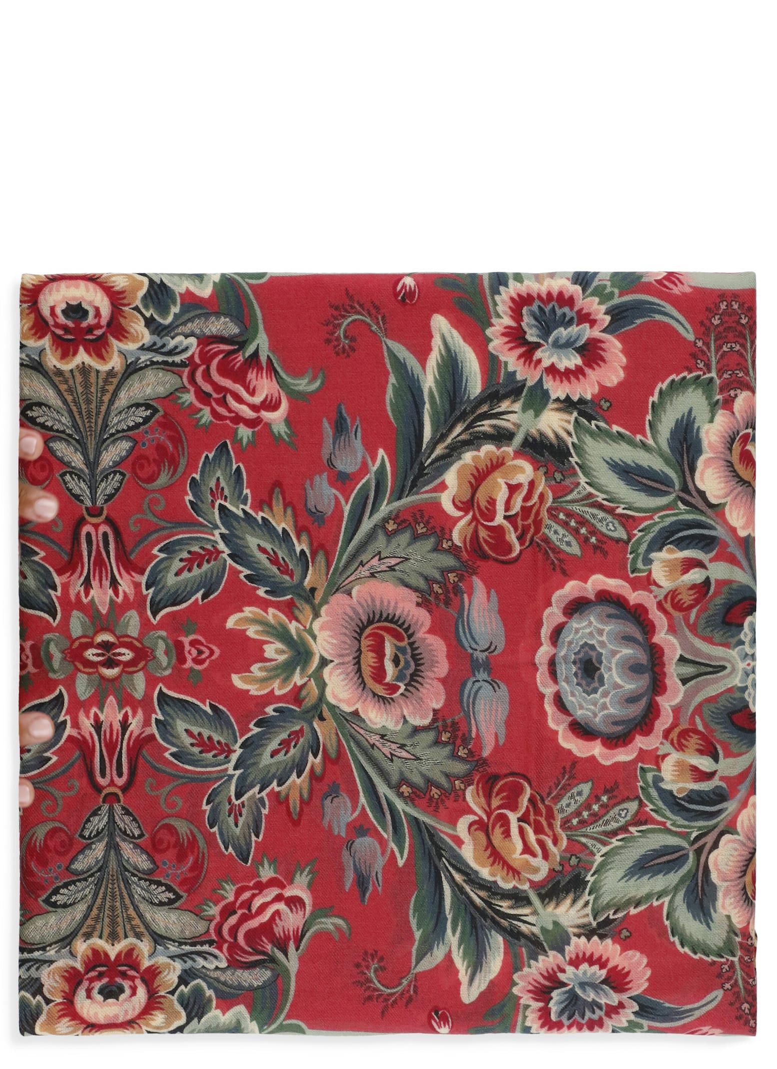 Etro Paisley Floral Wool Scarf With Fringed Edges In Red