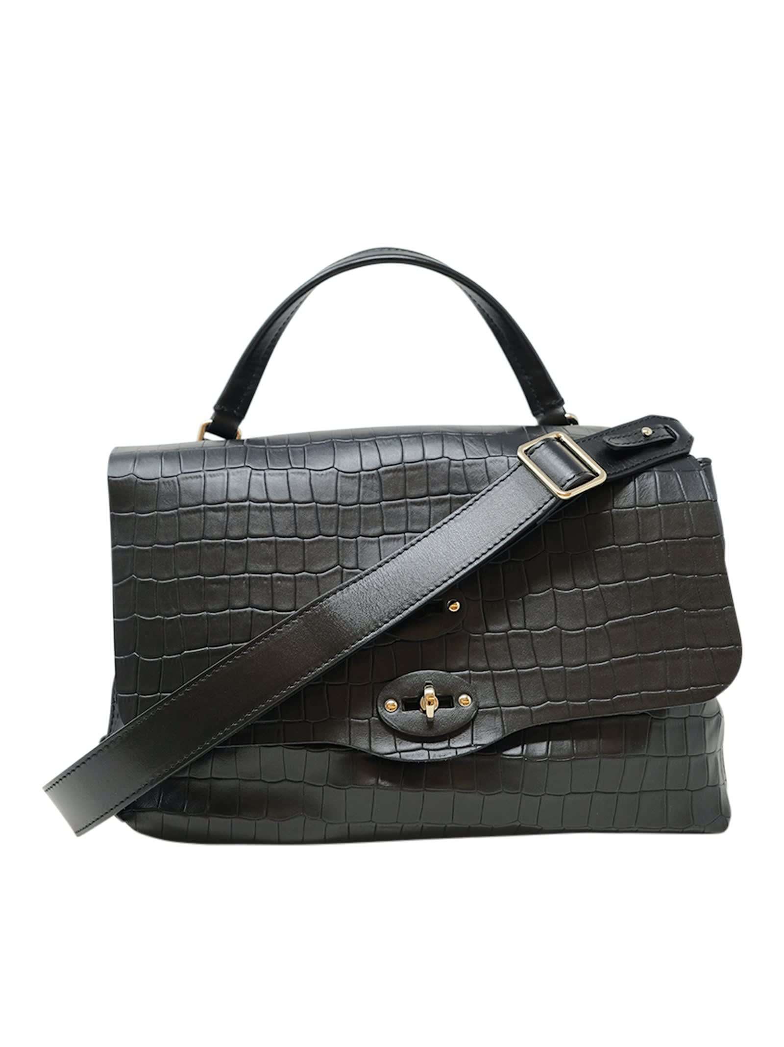 Shop Zanellato 068090-0740000-z0001 Black Postina Cayman S Leather Handbag