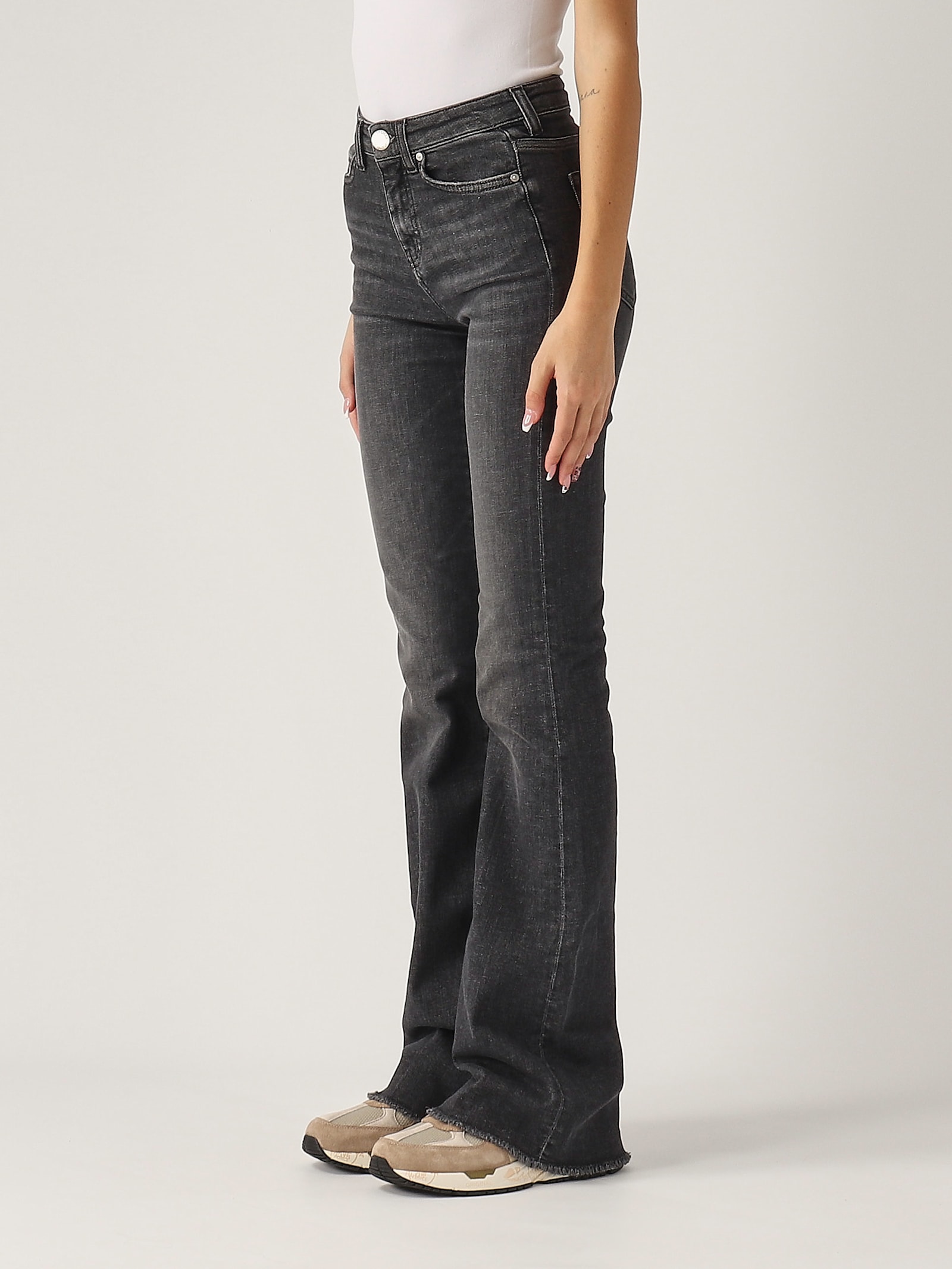 Shop Pinko Flora Flare Jeans In Denim Grigio