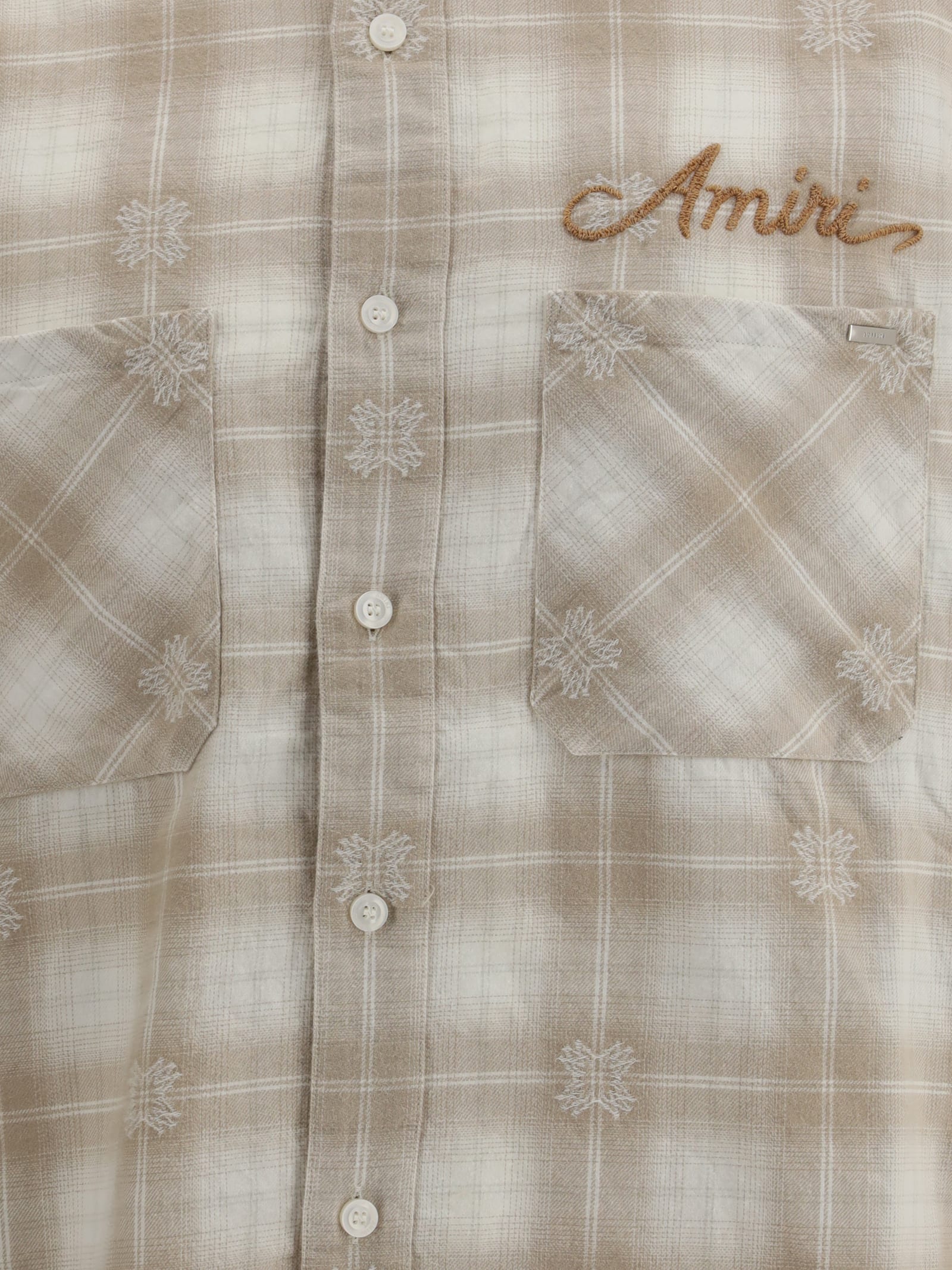 Amiri Light Camel Cotton Bleach Patch Flannel Bandana Shirt In Neutral