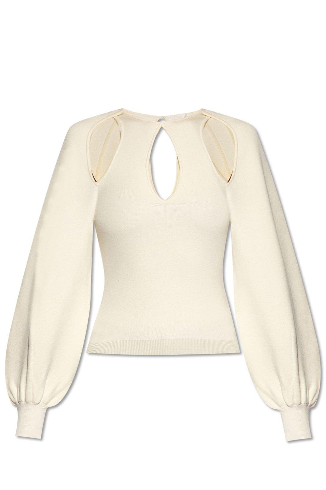 Chloé Puff-sleeved Cut-out Knit Top