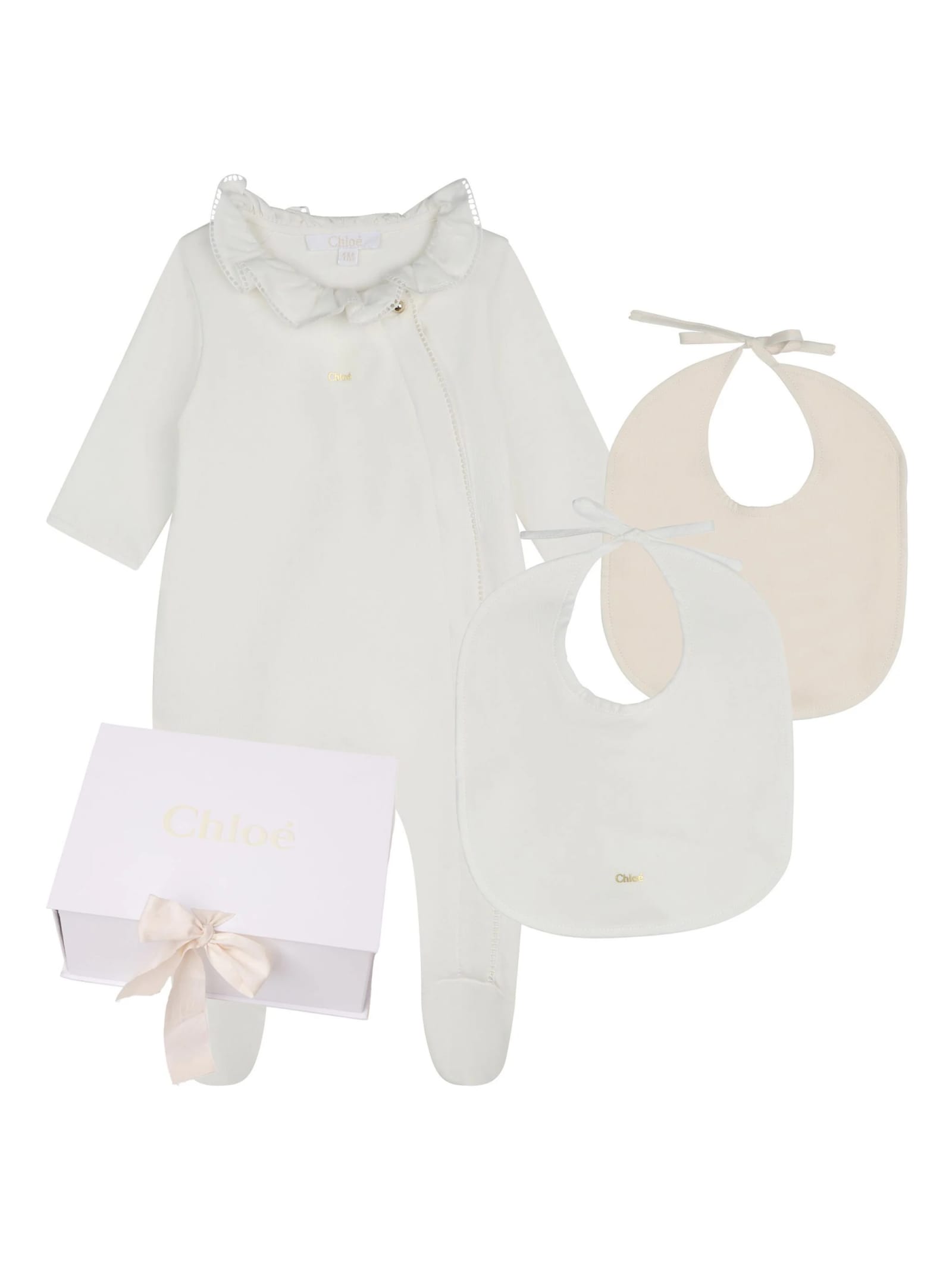 Shop Chloé Gift Set With Playsuit And Bibs In White