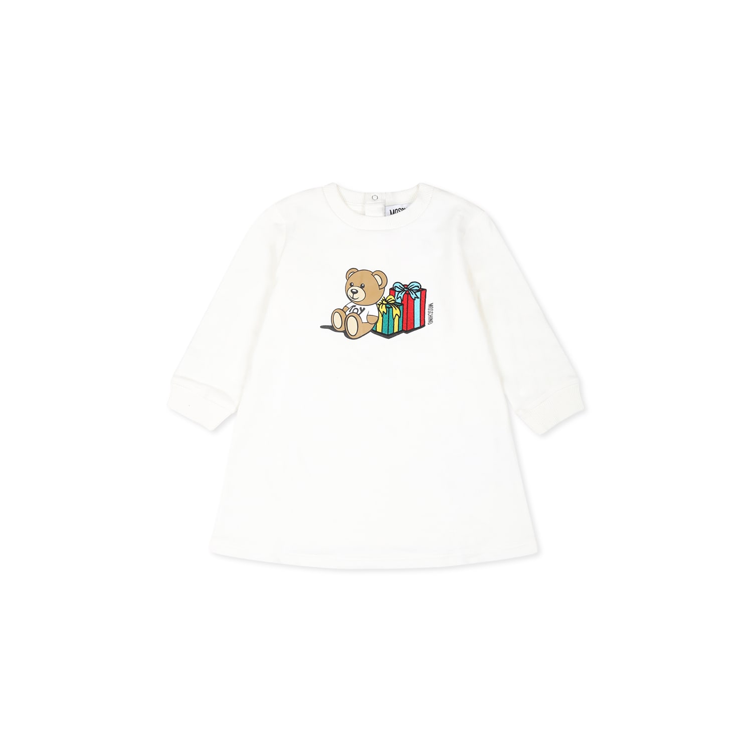 Moschino Ivory Dress For Baby Girl With Teddy Bear In Ivory