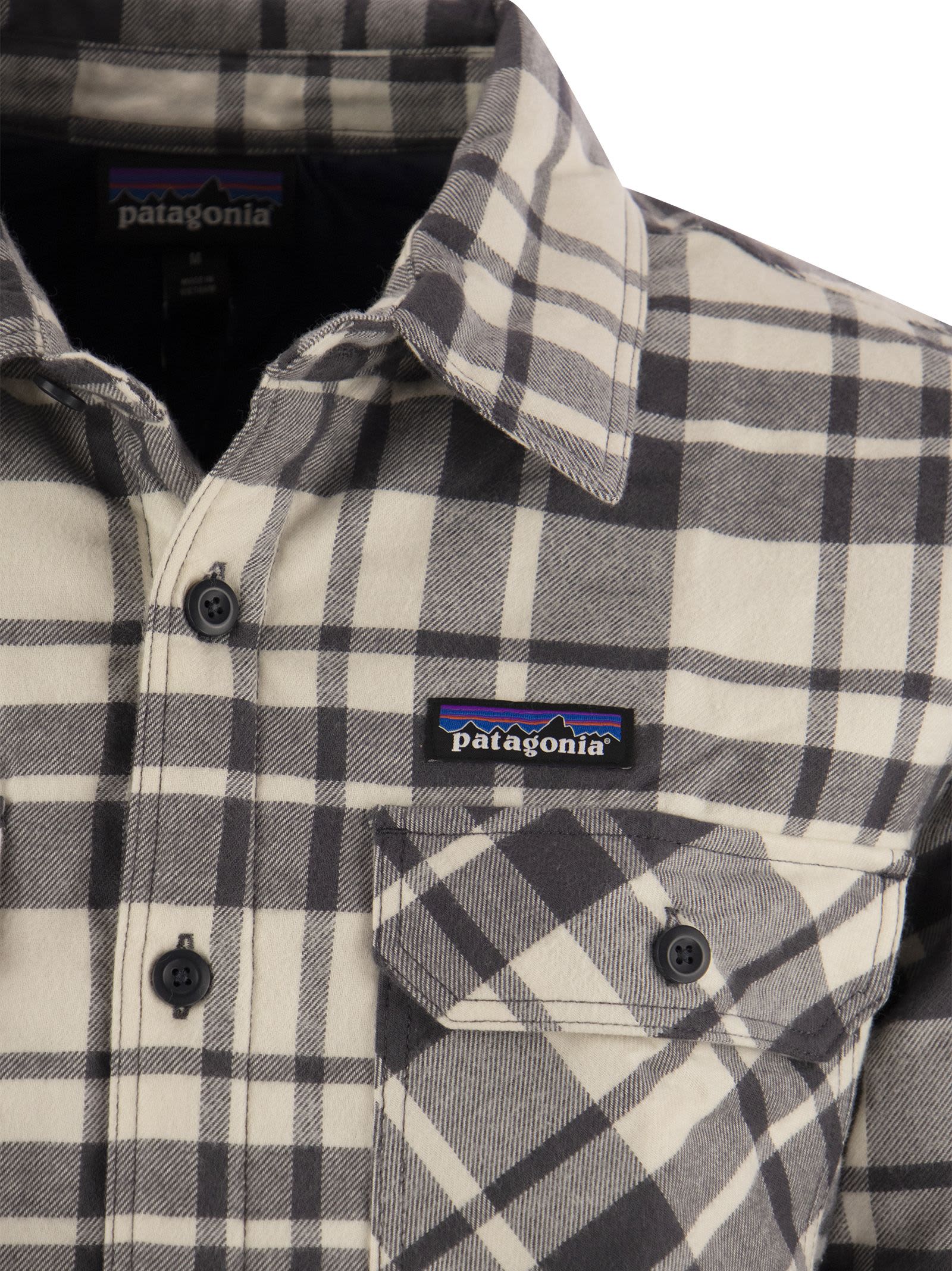 Shop Patagonia Medium Weight Organic Cotton Insulated Flannel Shirt Fjord In White/black